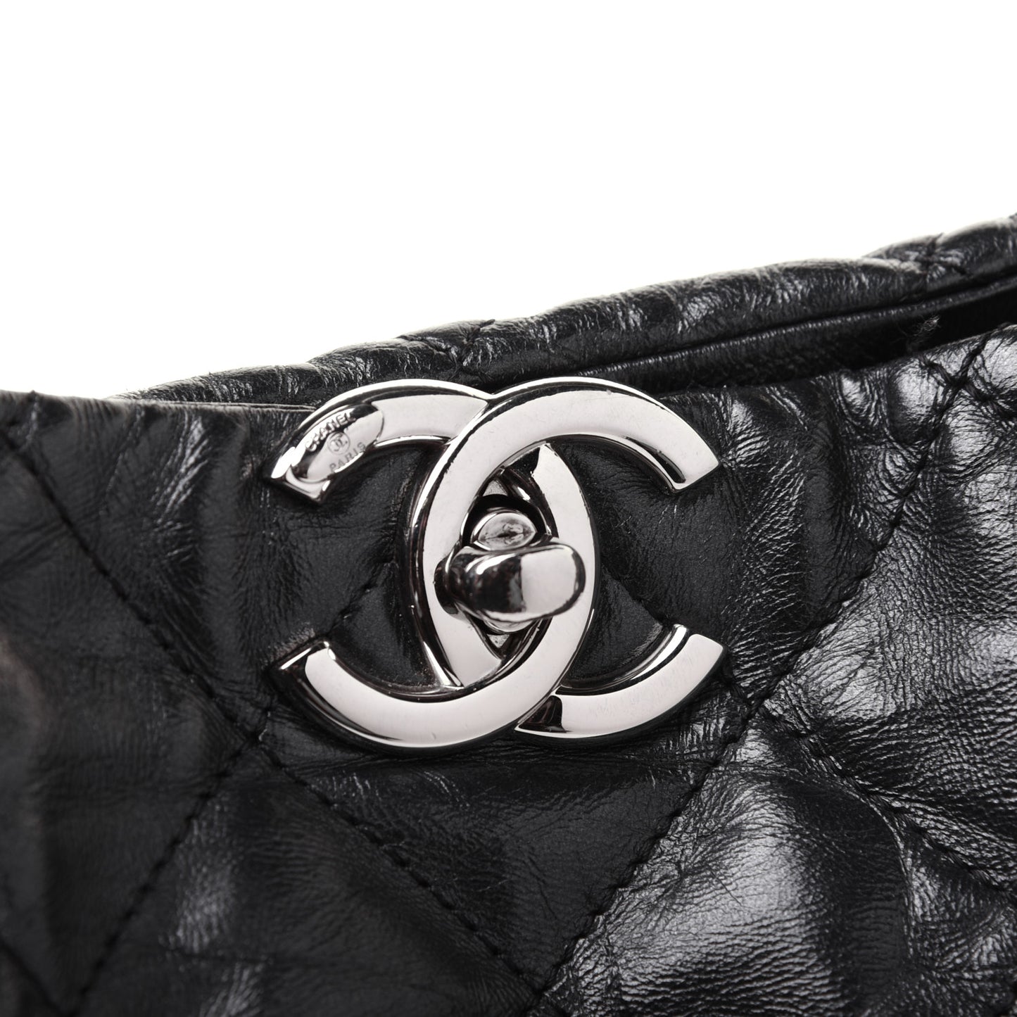 Metallic Crackled Calfskin Quilted Large Big Bang Hobo Black