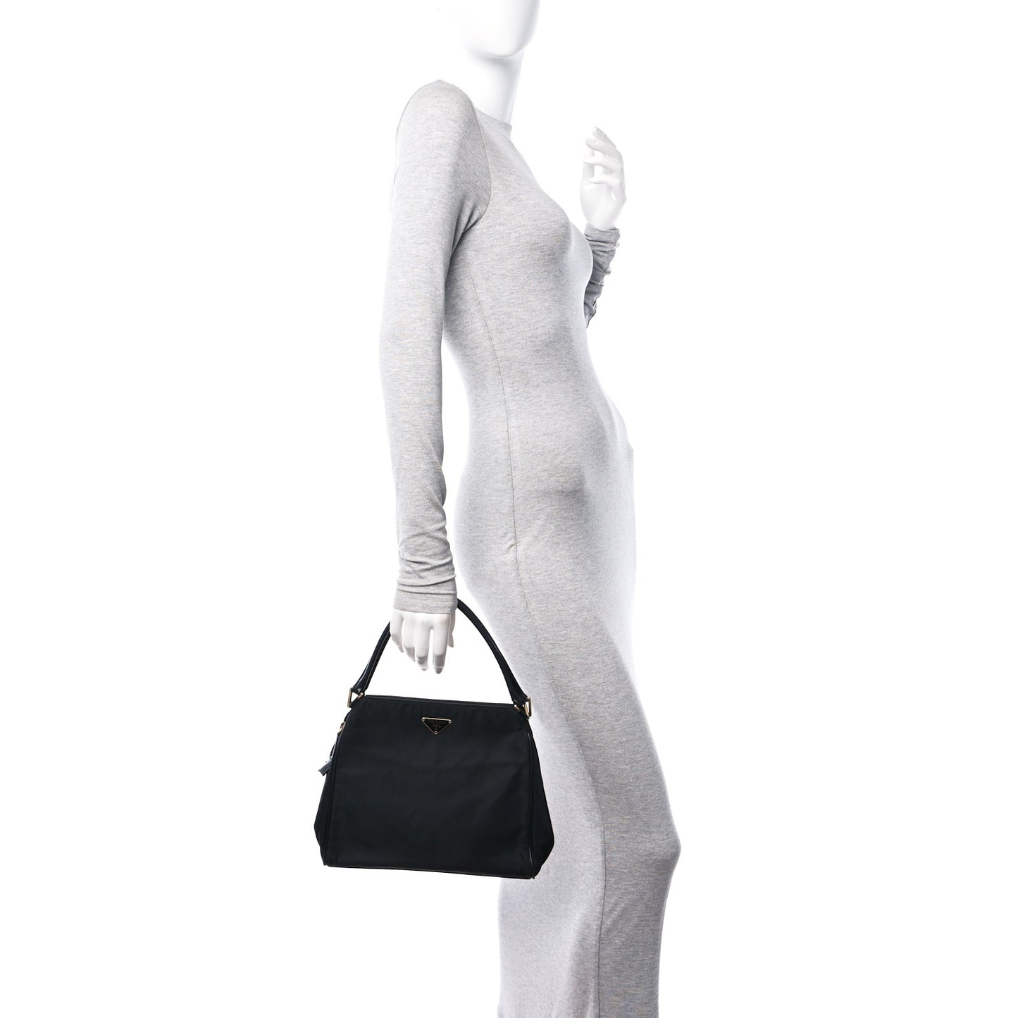 Tessuto Nylon Soft Calfskin Shoulder Bag Black