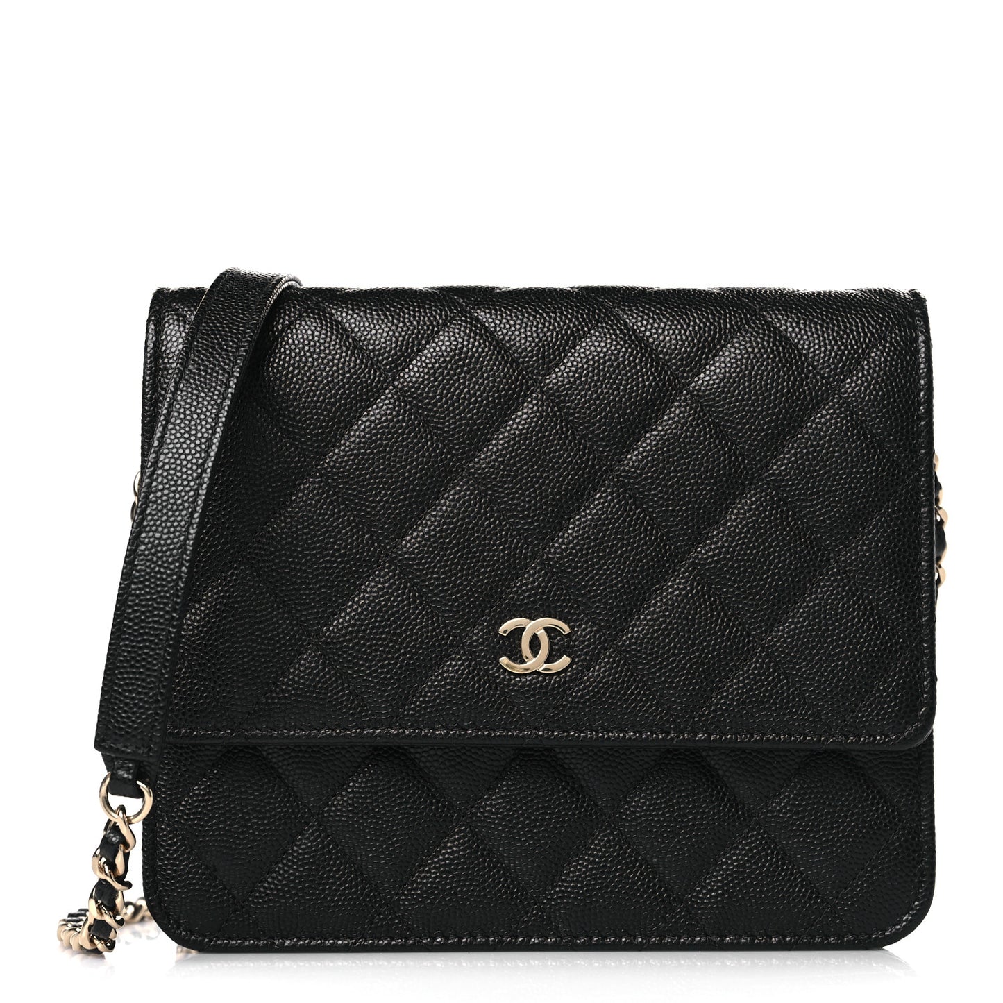 Caviar Quilted Square Wallet On Chain WOC Black