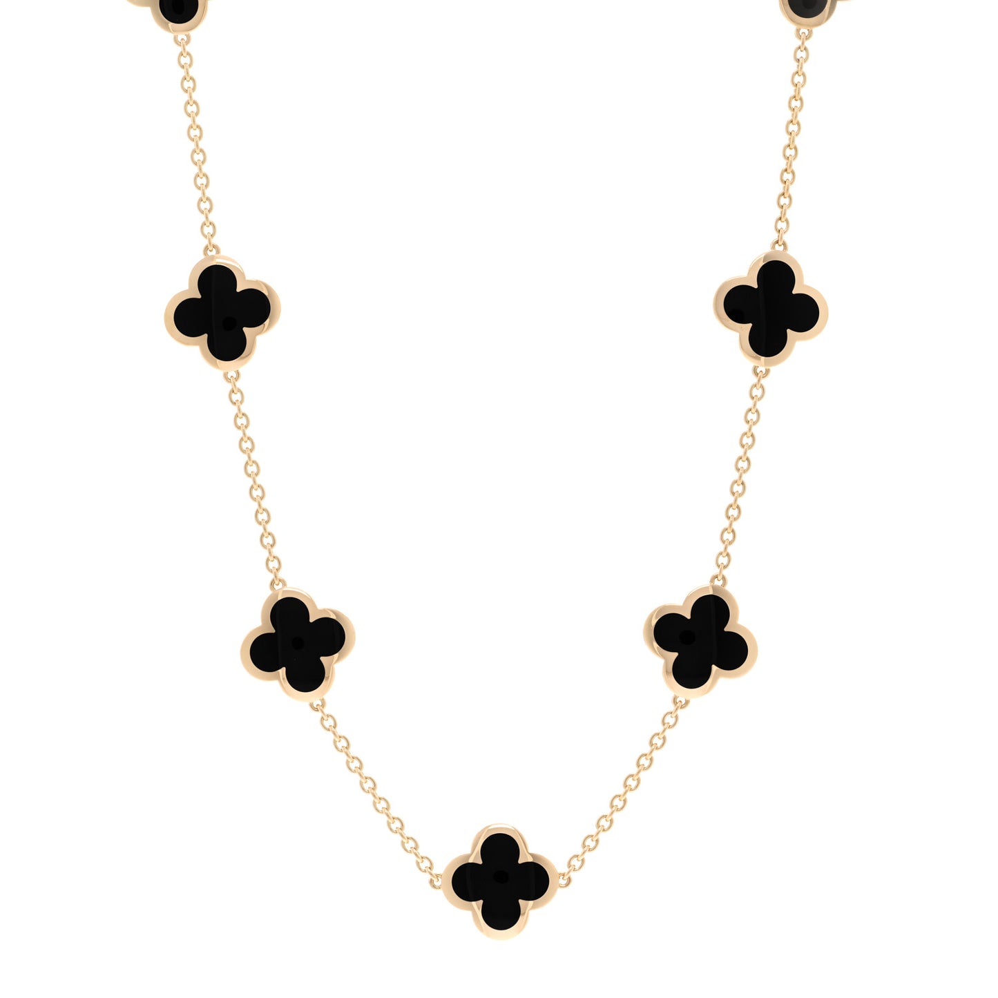 18K Yellow Gold Black Onyx Pure 9 Motifs Alhambra Necklace
