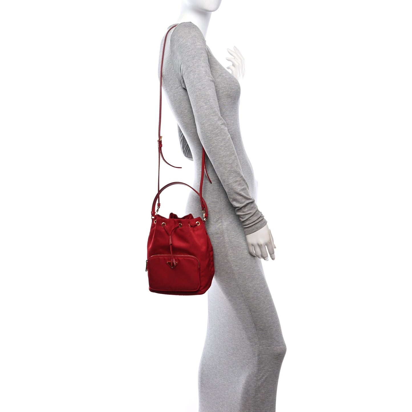 Nylon Vela Saffiano Mini Bucket Crossbody Bag Fuoco
