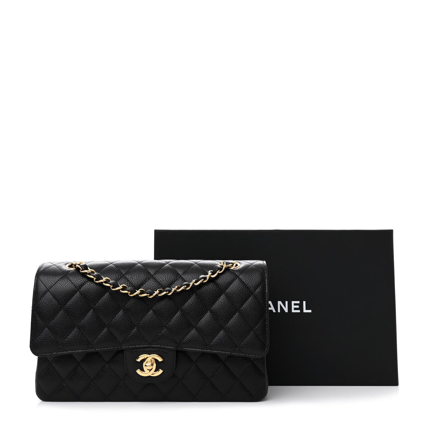 Caviar Quilted Medium Double Flap Black