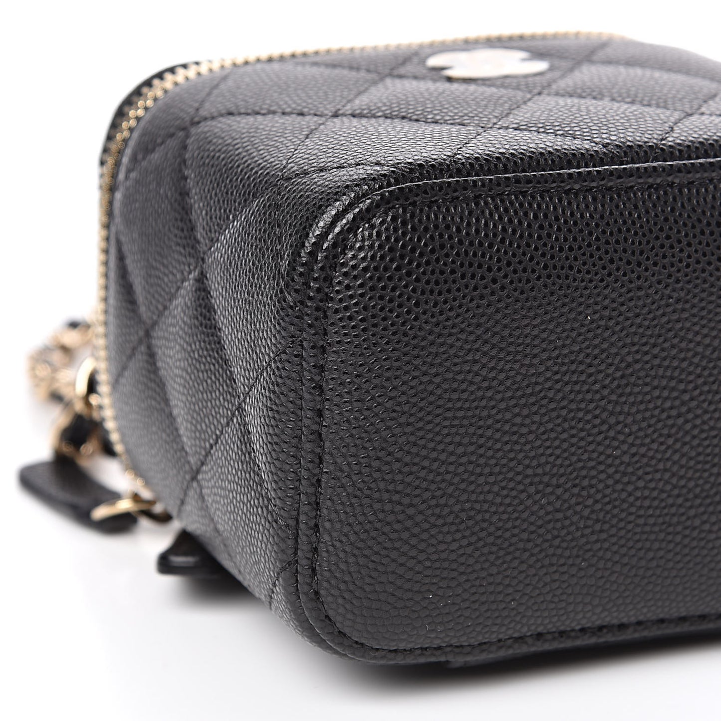 Caviar Quilted Mini Vanity Case With Chain Black
