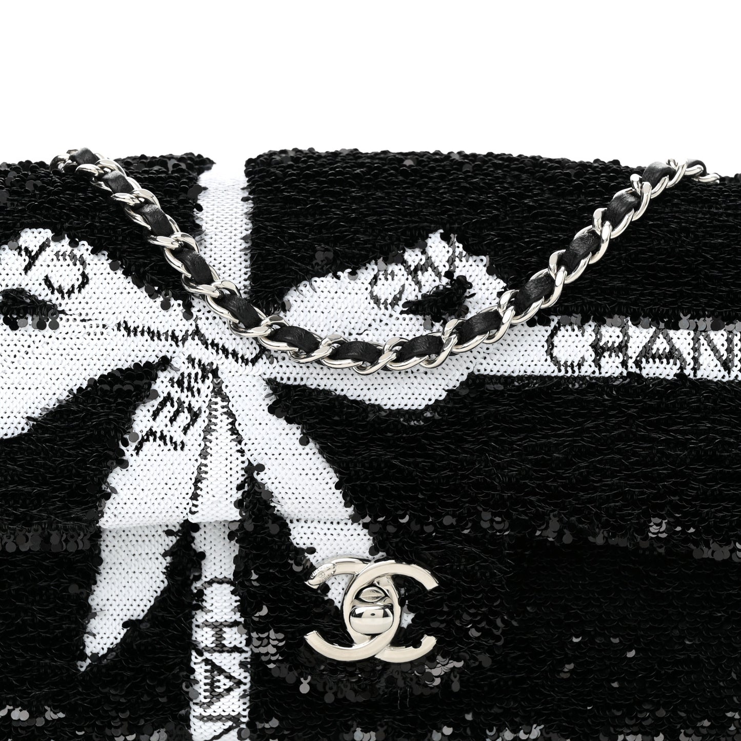 Sequin Ribbon Mini Rectangular Flap Black White