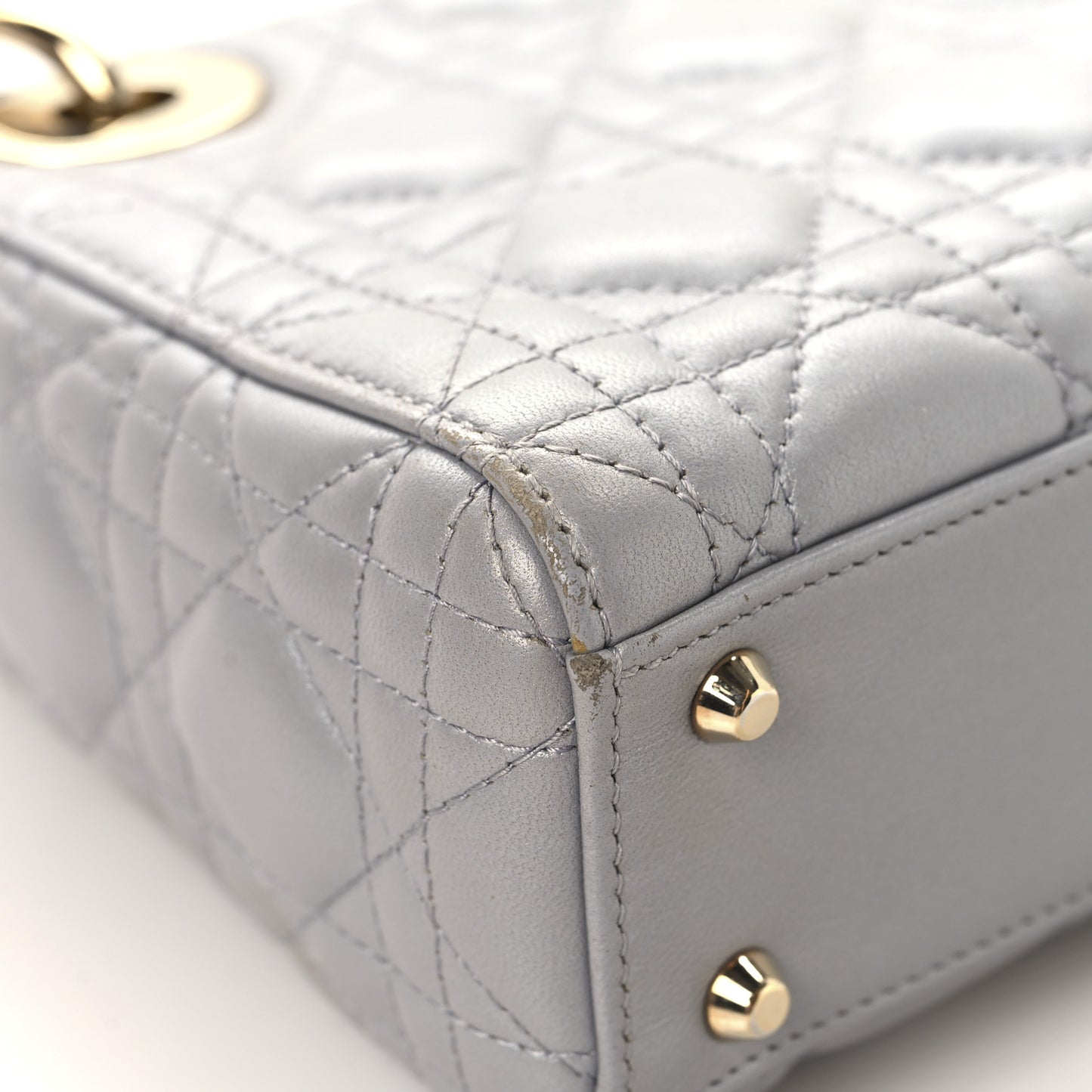 Metallic Lambskin Cannage Mini Lady Dior Grey