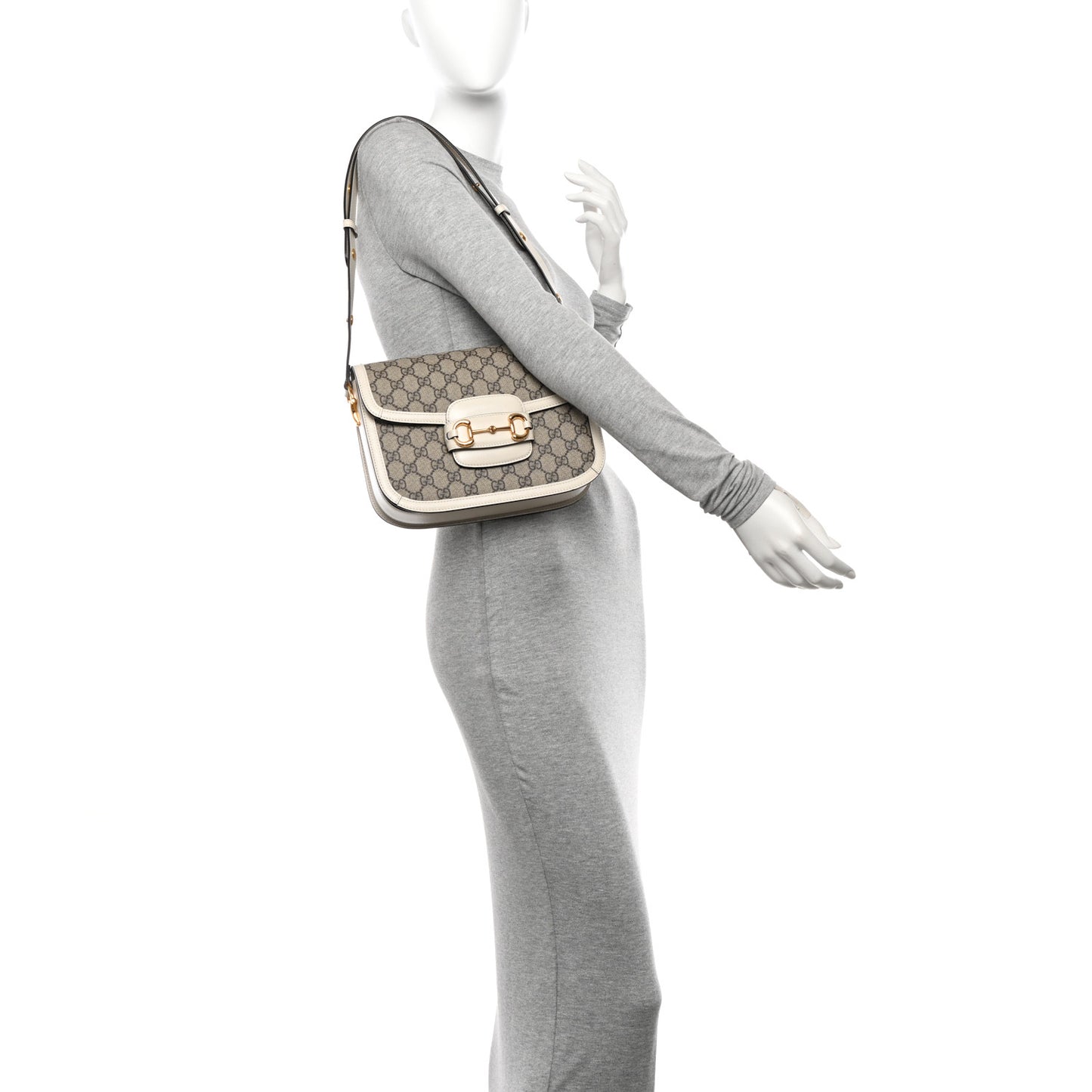 GG Supreme Monogram Horsebit 1955 Shoulder Bag Beige Mystic White