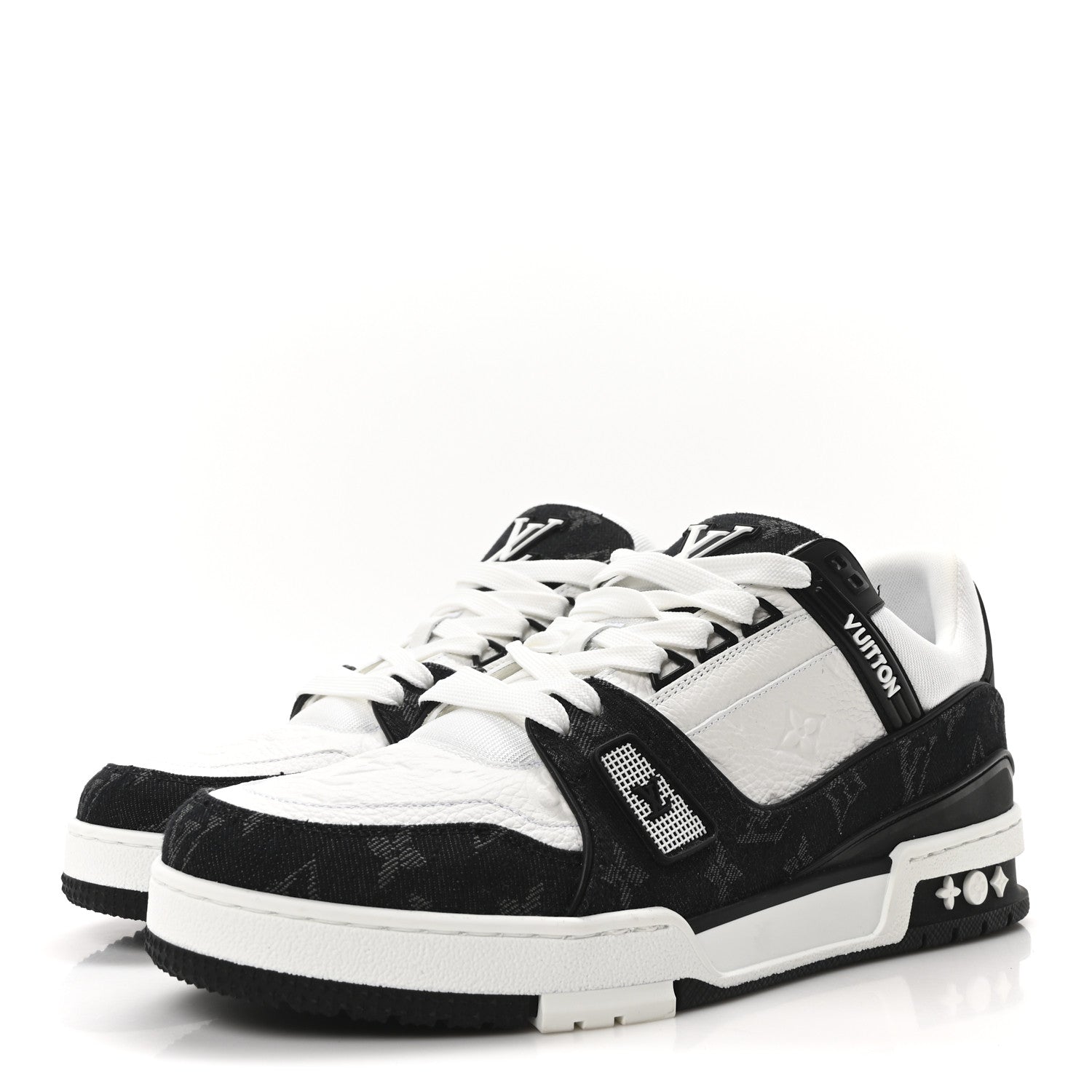 Louis Vuitton Calfskin Embossed Monogram Denim Mens LV Trainer Sneakers 9.5 Black 4 of 9