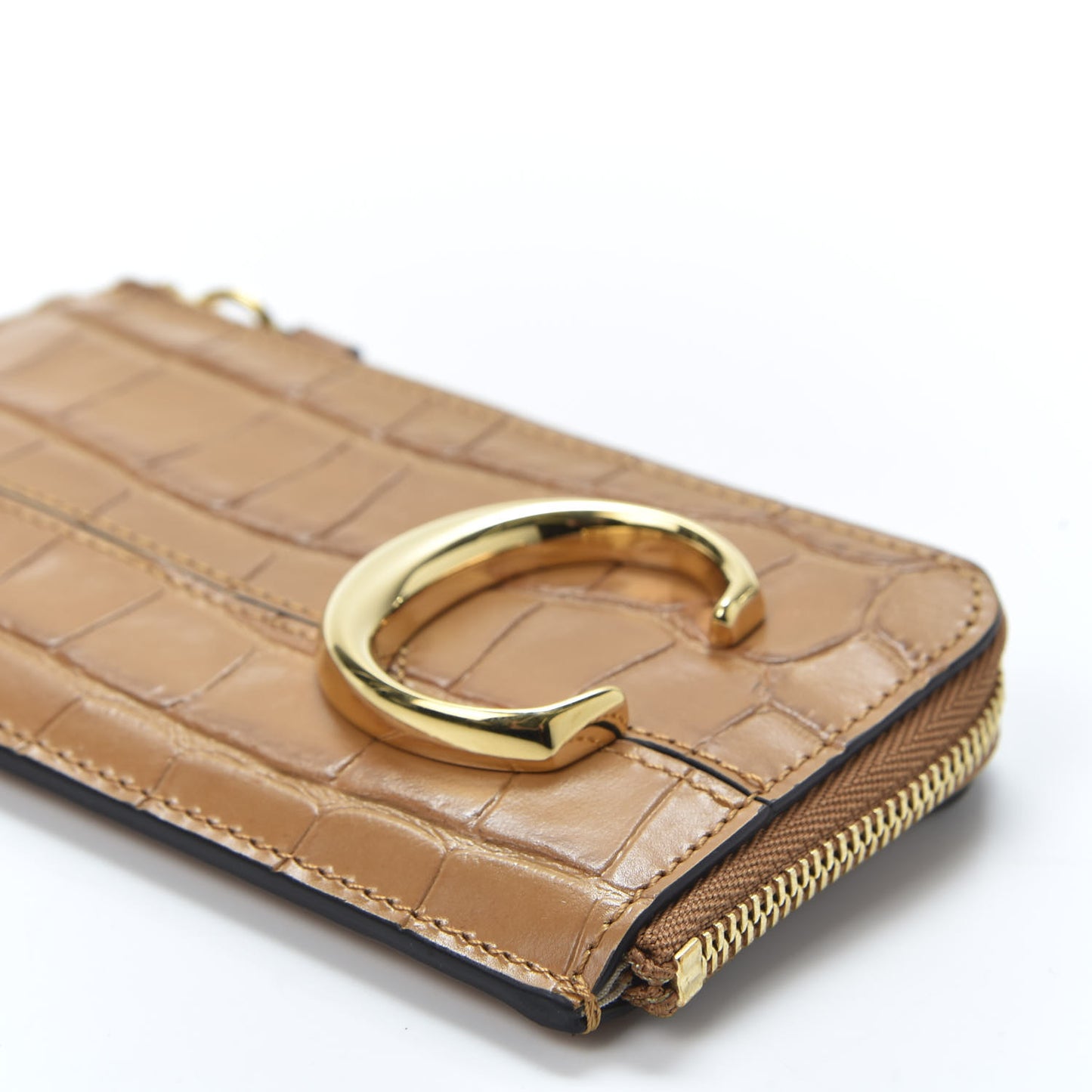 Crocodile Embossed Calfskin C Small Purse Autumnal Brown