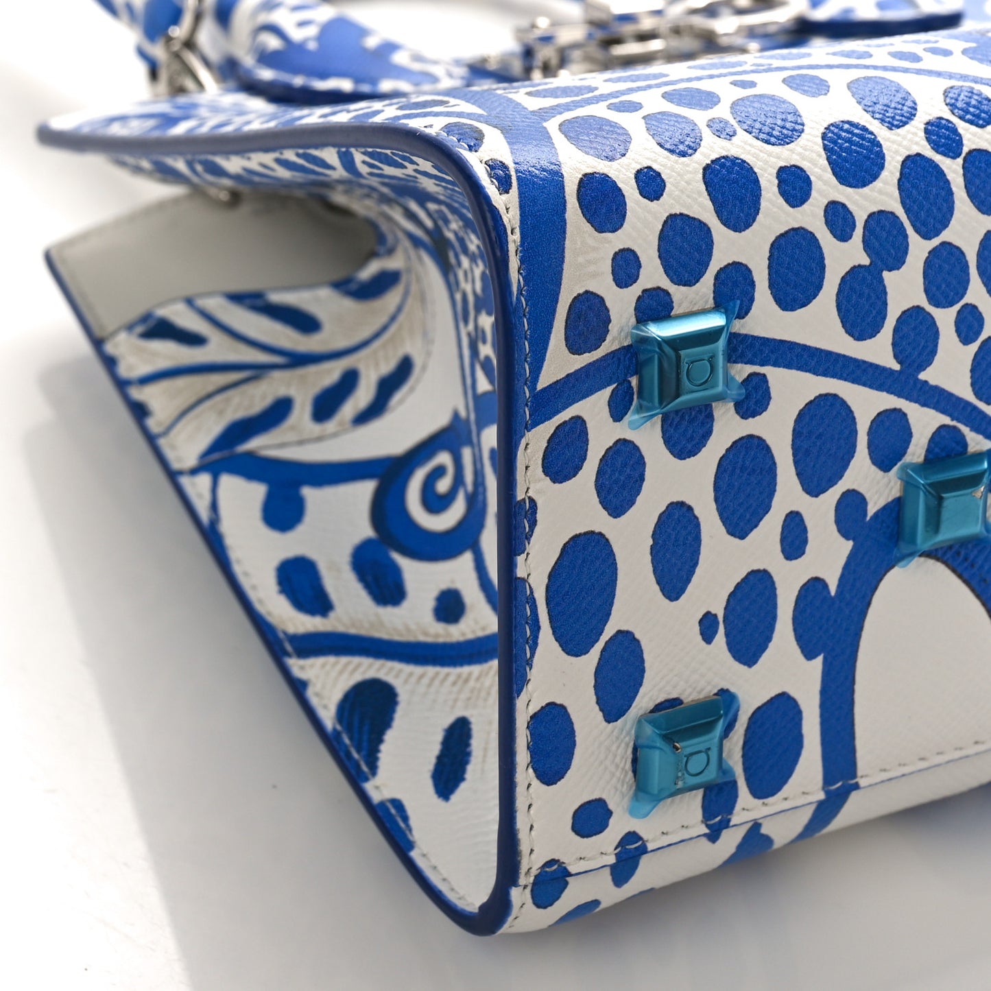 Calfskin Foliage Print Mini The Studio Bag White Blue