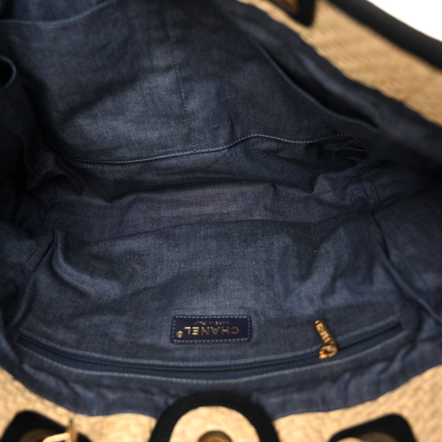 Chanel Straw Raffia Calfskin Chain Small Deauville Tote Beige Black 5 of 11