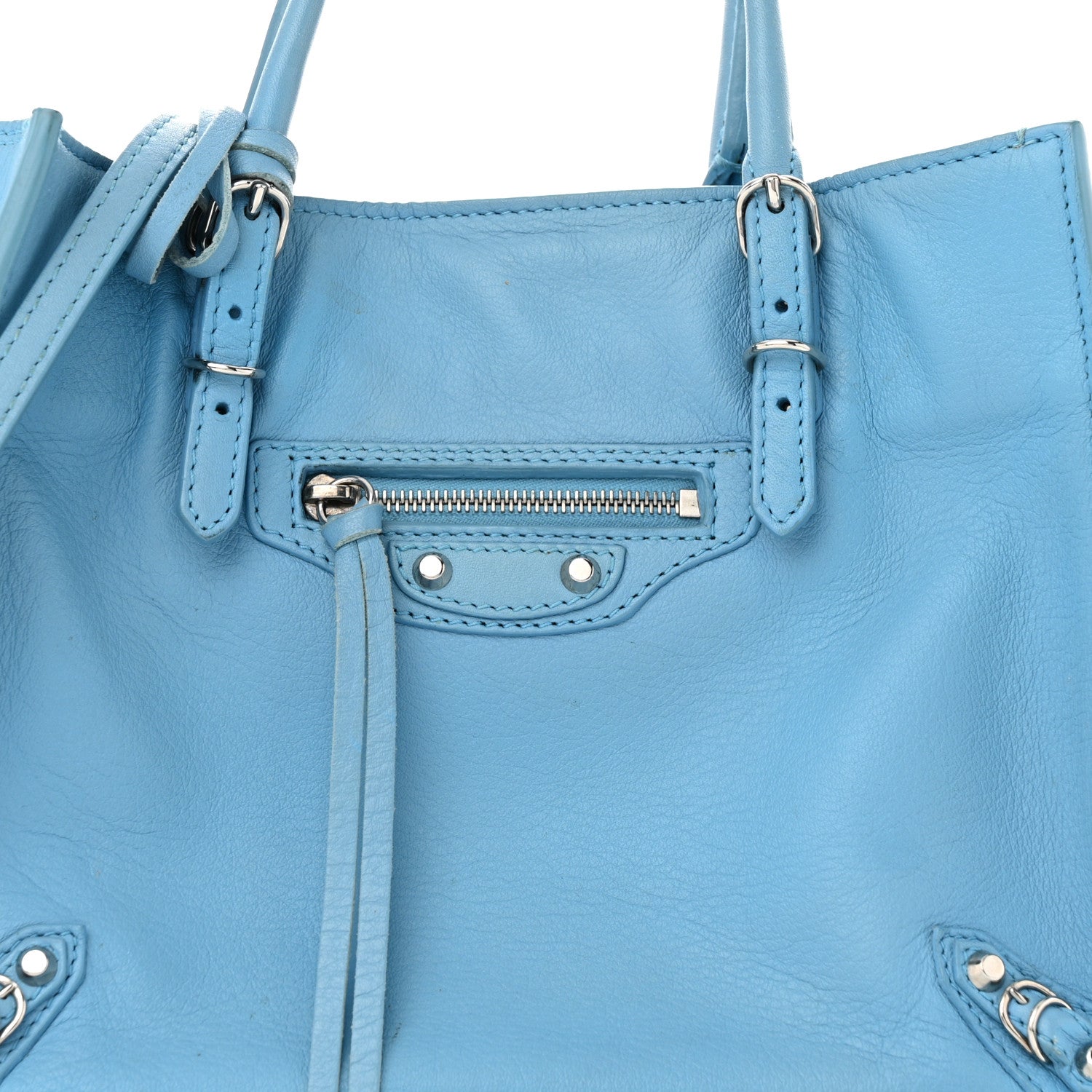 Balenciaga Supple Calfskin Papier Mini A4 Zip Around Tote Bleu Azur Clair 9 of 16