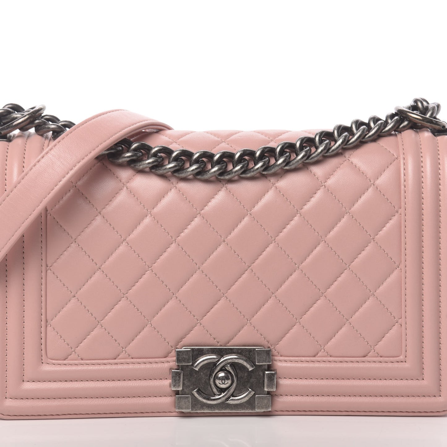 Lambskin Quilted Medium Boy Flap Light Pink