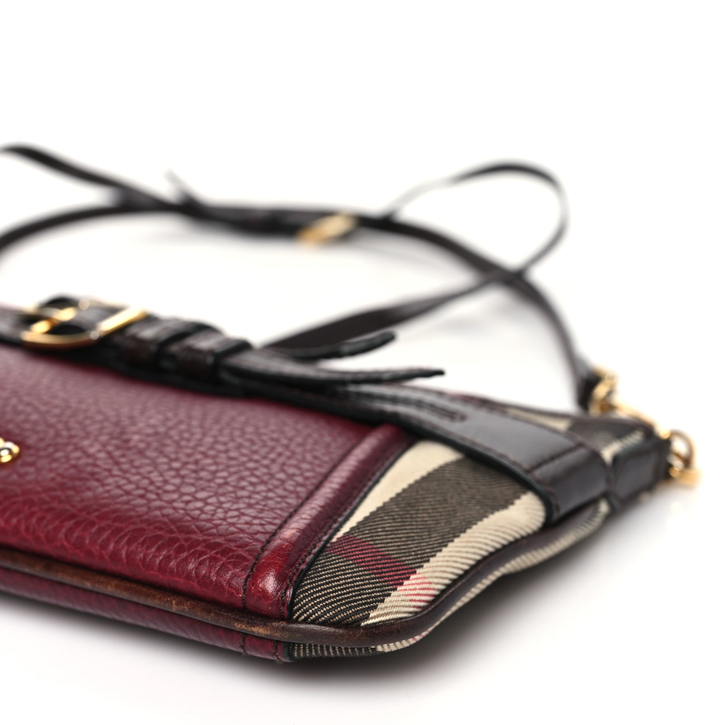 House Check Bridle Calfskin Peyton Crossbody Burgundy