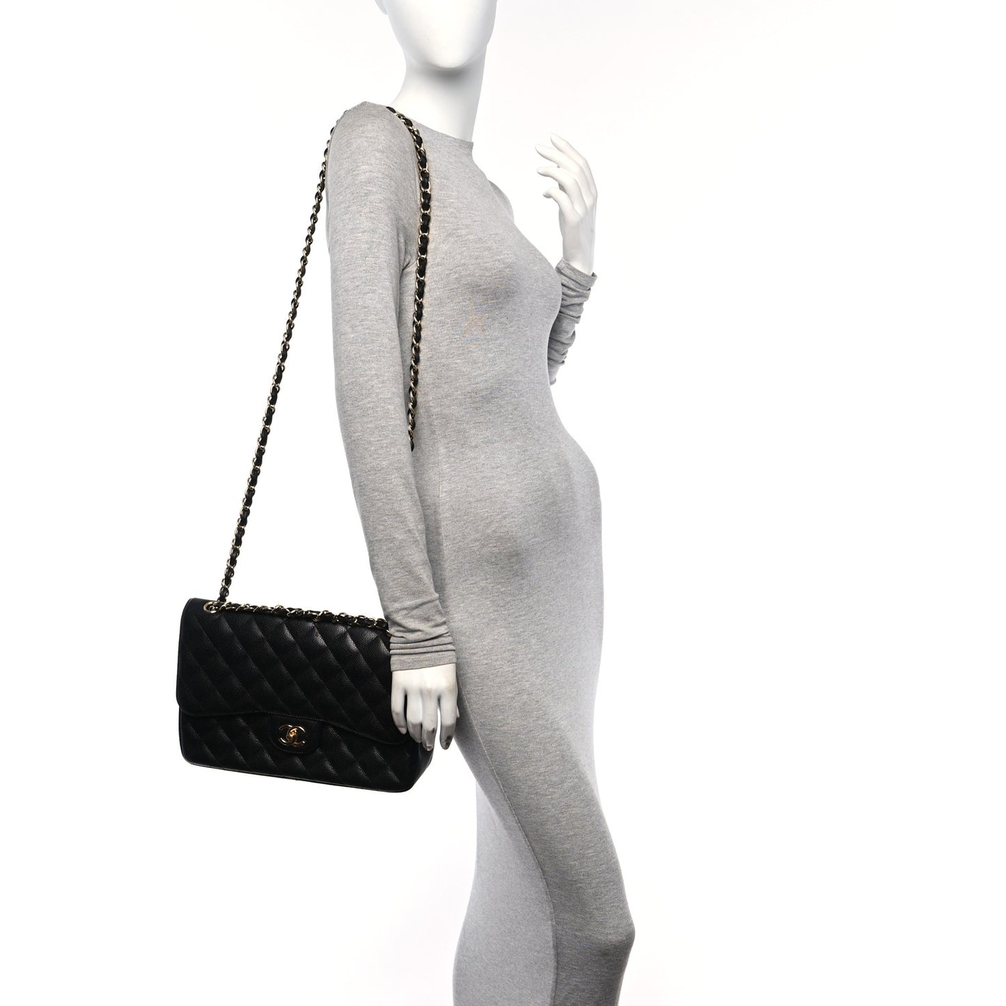 Caviar Quilted Jumbo Double Flap Black