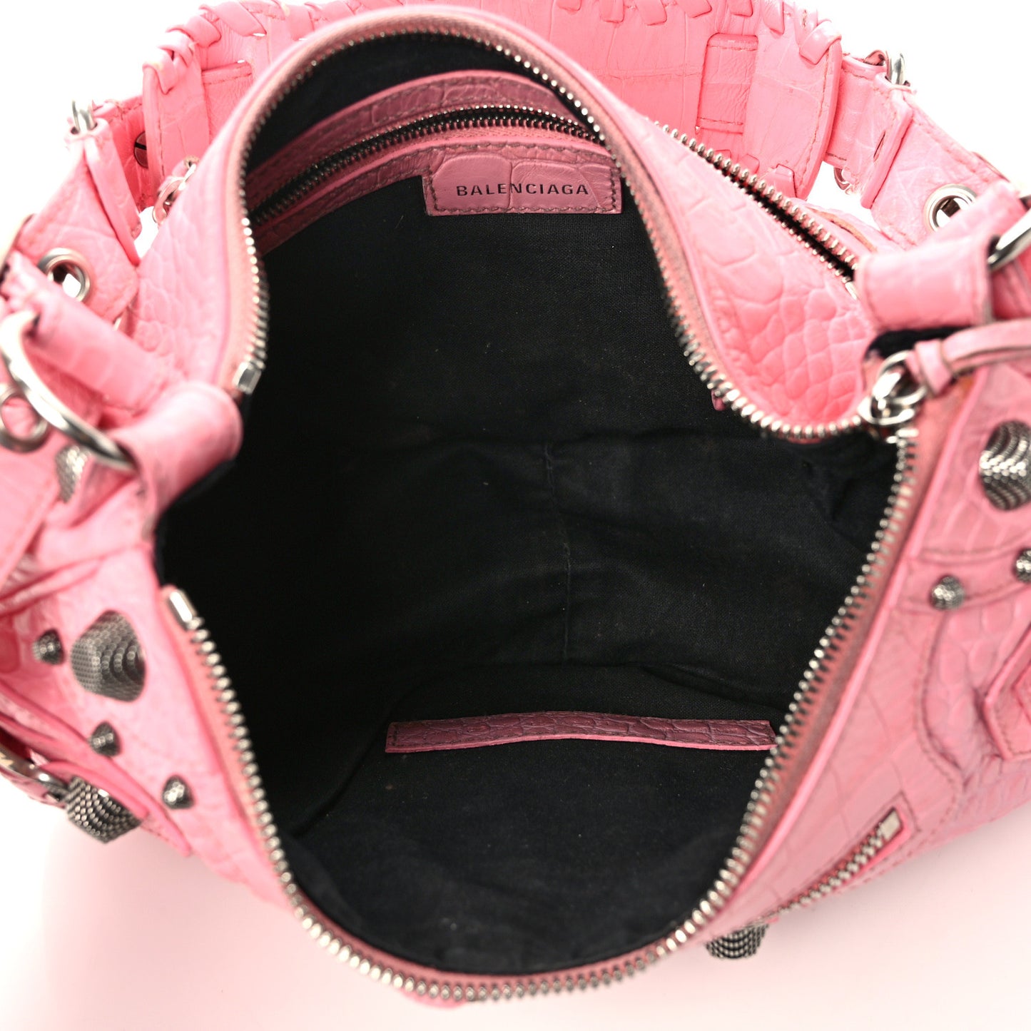 Extra Supple Calfskin Crocodile Embossed Small Le Cagole Shoulder Bag Sweet Pink