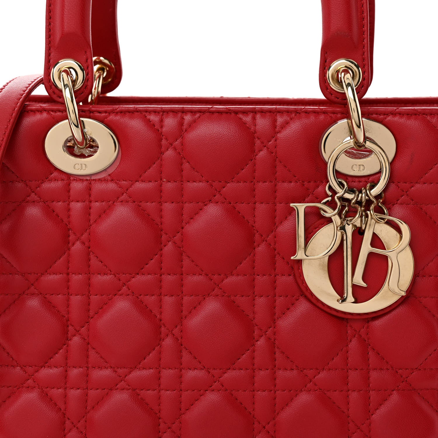Christian Dior Lambskin Cannage Medium Lady Dior Red 7 of 9