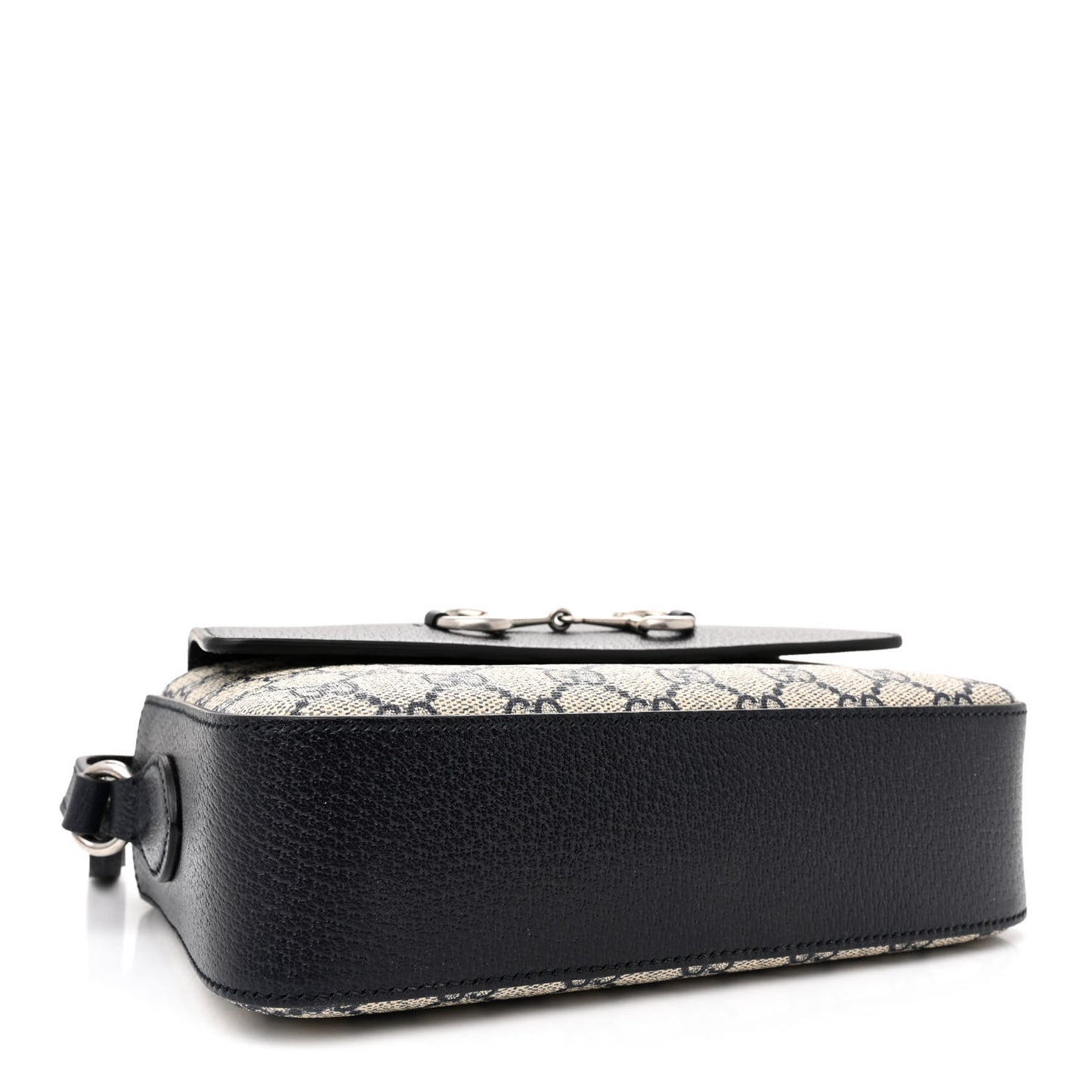 GG Supreme Monogram Textured Dollar Calfskin Small Horsebit 1955 Shoulder Bag Beige Blue