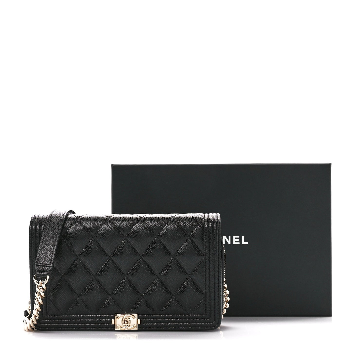 Caviar Quilted Boy Wallet On Chain WOC Black