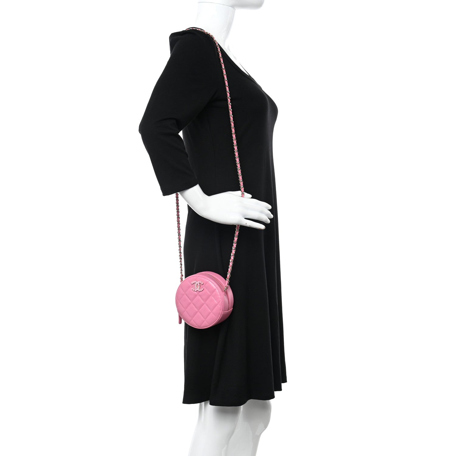 Chanel Caviar Quilted Gripoix CC Round Clutch With Chain Pink 2 of 10
