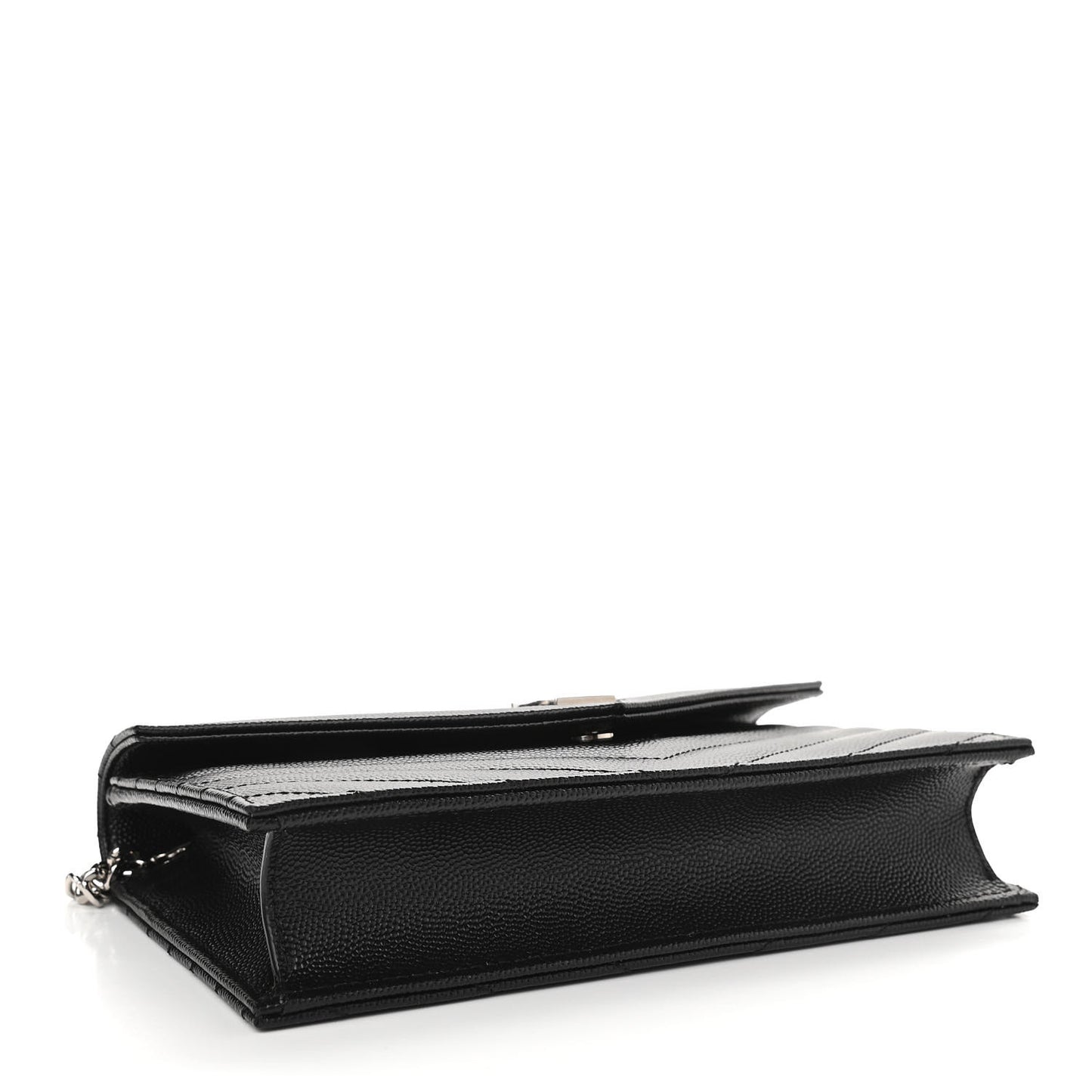 Grain De Poudre Matelasse Chevron Monogram Envelope Chain Wallet Black