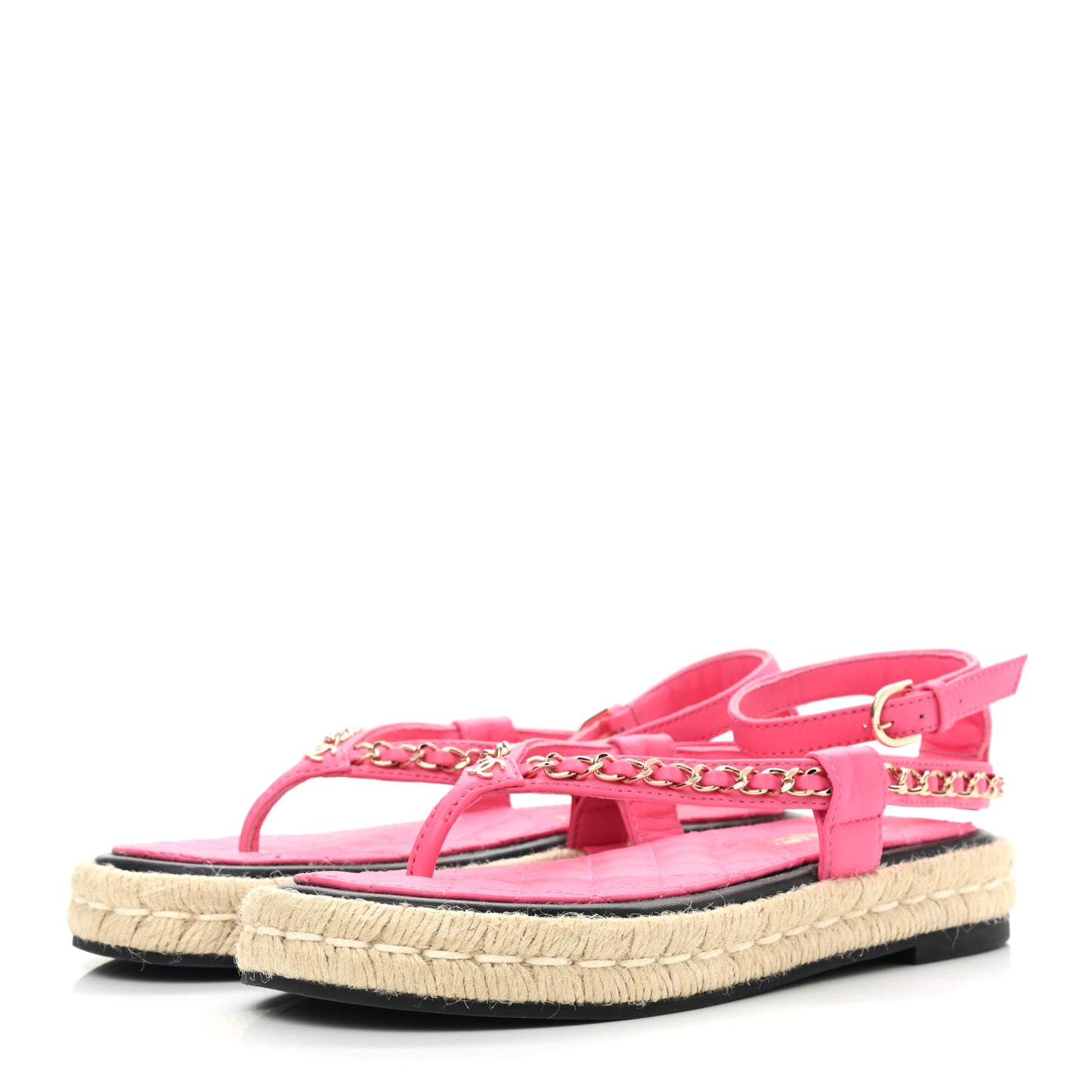 Lambskin Chain CC Thong Espadrille Sandals 36 Pink
