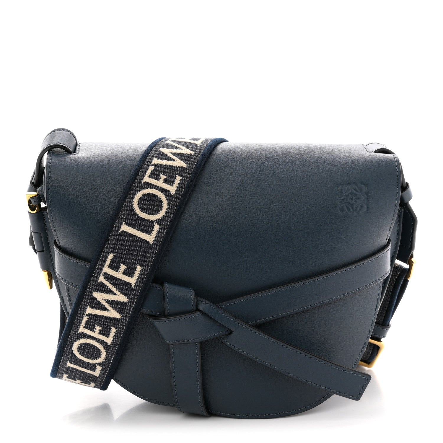 Loewe Calfskin Jacquard Small Gate Dual Bag Onyx Blue 1877971