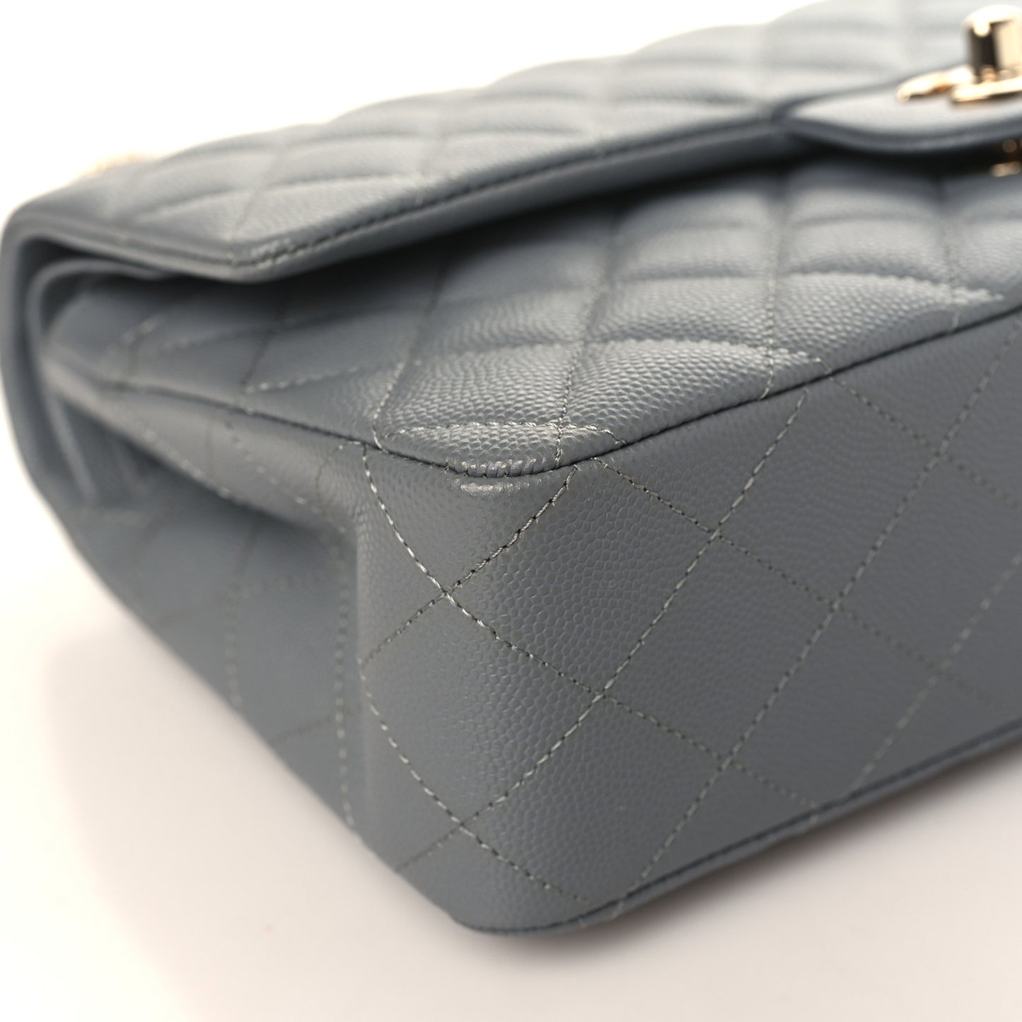 Caviar Quilted Medium Double Flap Grey