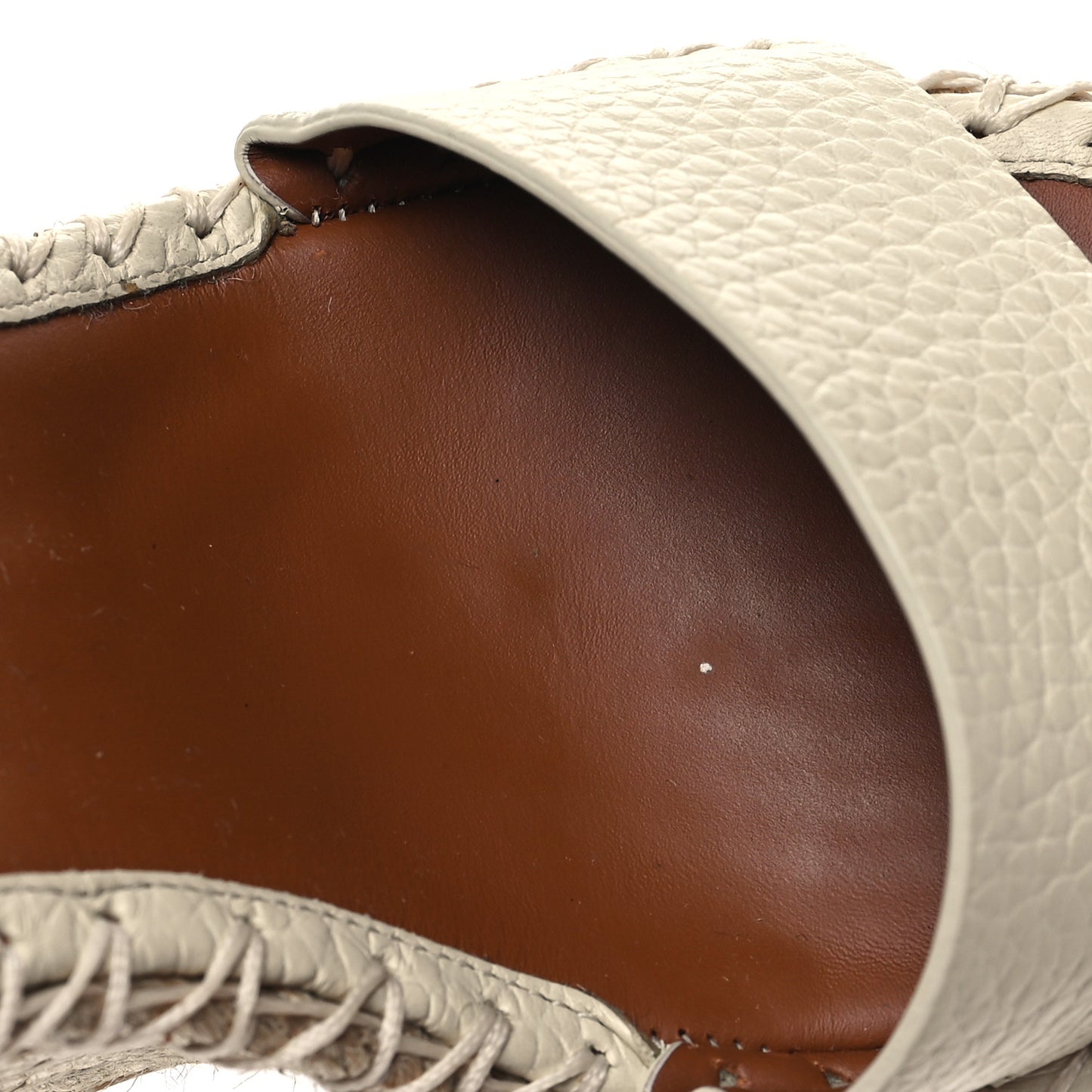 Grained Calfskin Rockstud Ankle Strap Espadrille Wedge Sandals 35 Light Ivory