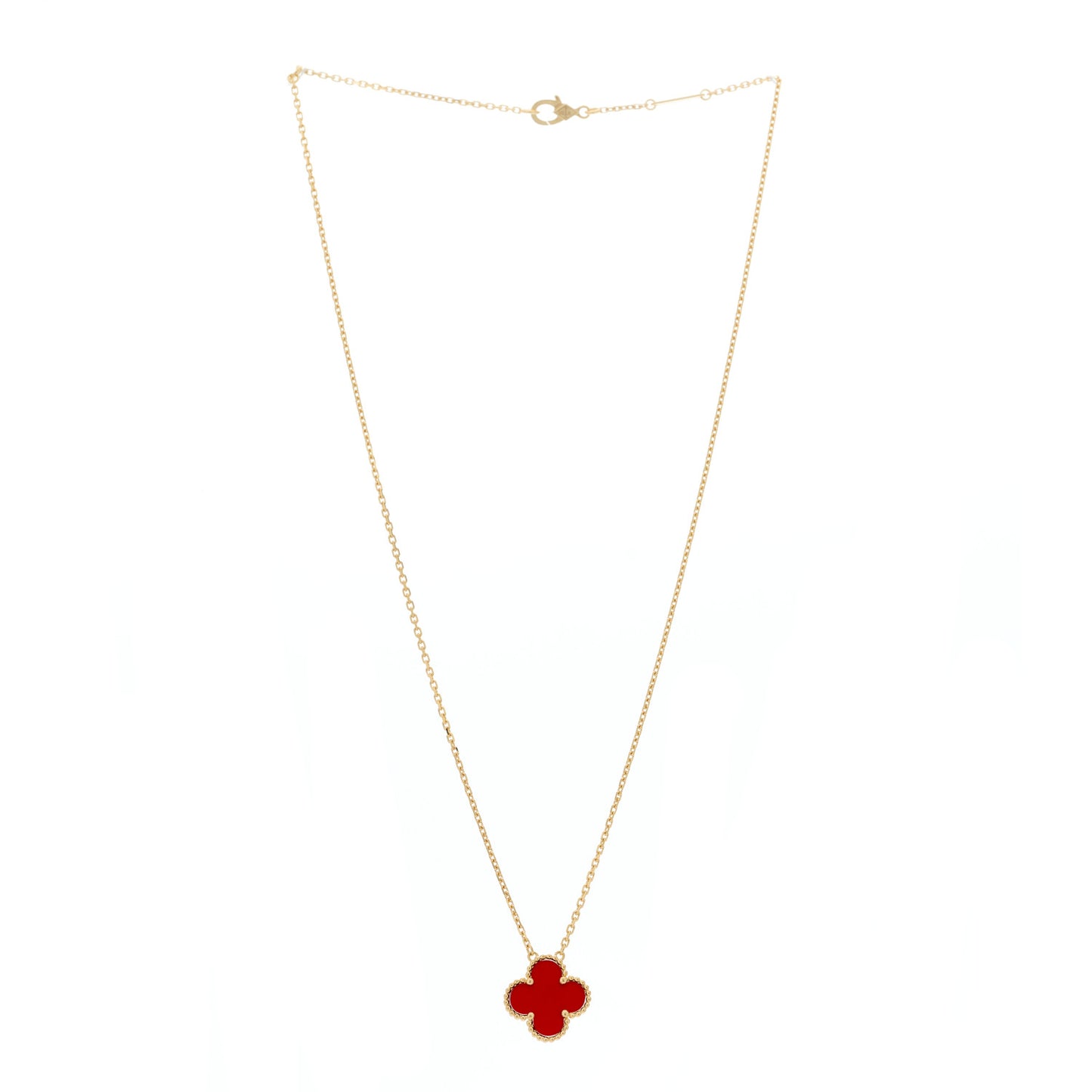18K Yellow Gold Carnelian Vintage Alhambra Pendant Necklace