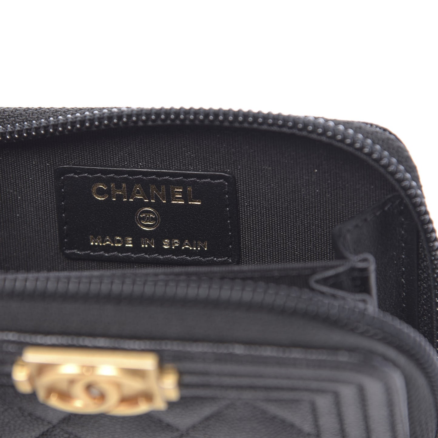 Caviar Quilted Boy Zip Around Coin Purse Wallet Black