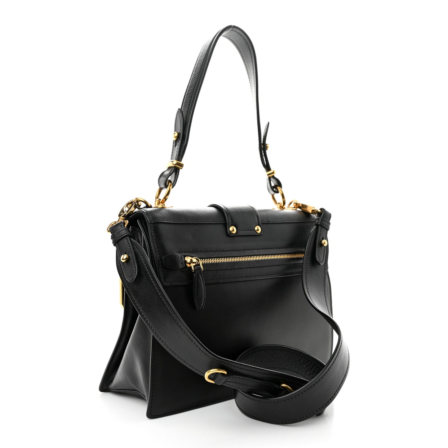 City Calfskin Saffiano Cahier Top Handle Bag Black