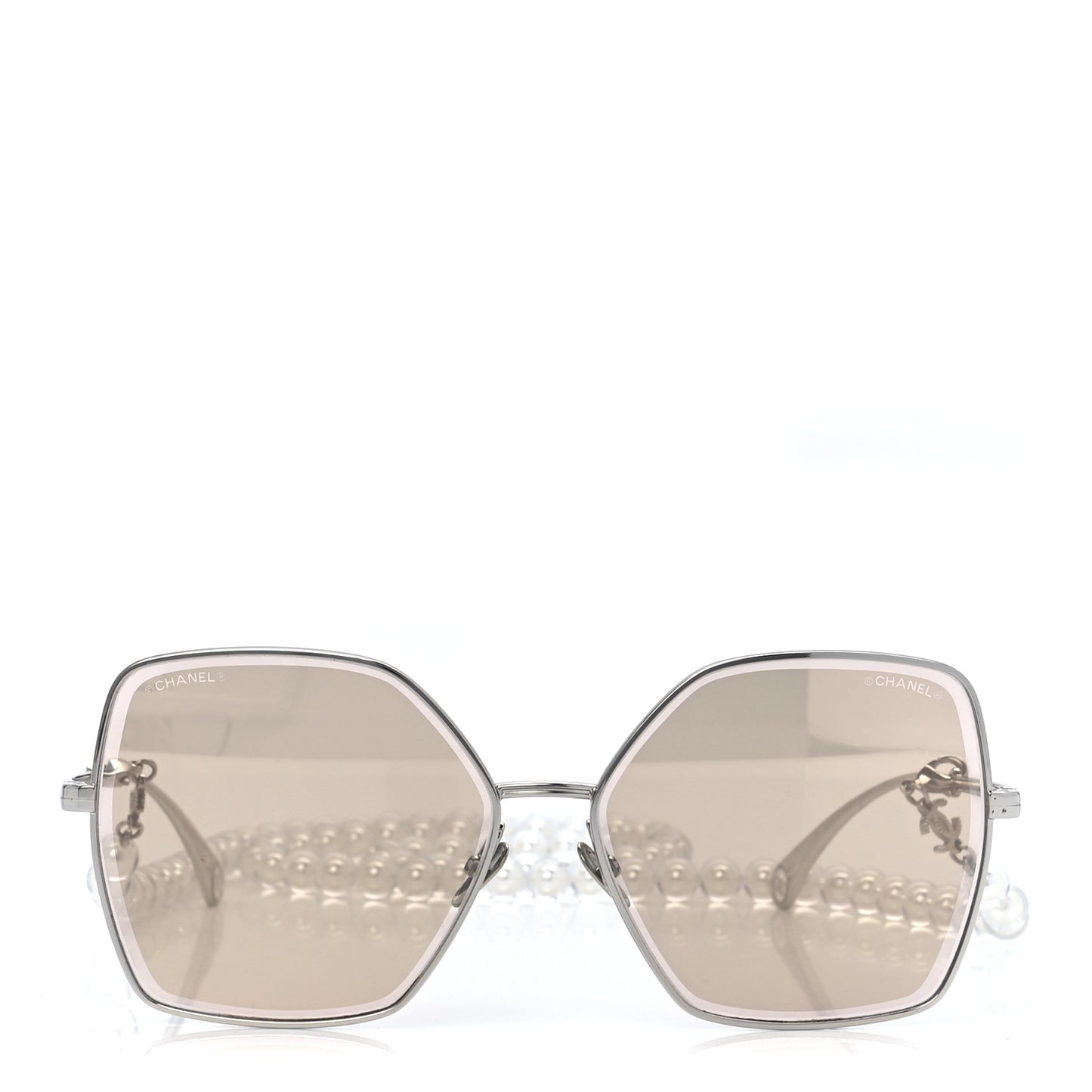 Metal Butterfly Removable Pearl Chain Sunglasses 4262 Silver Brown