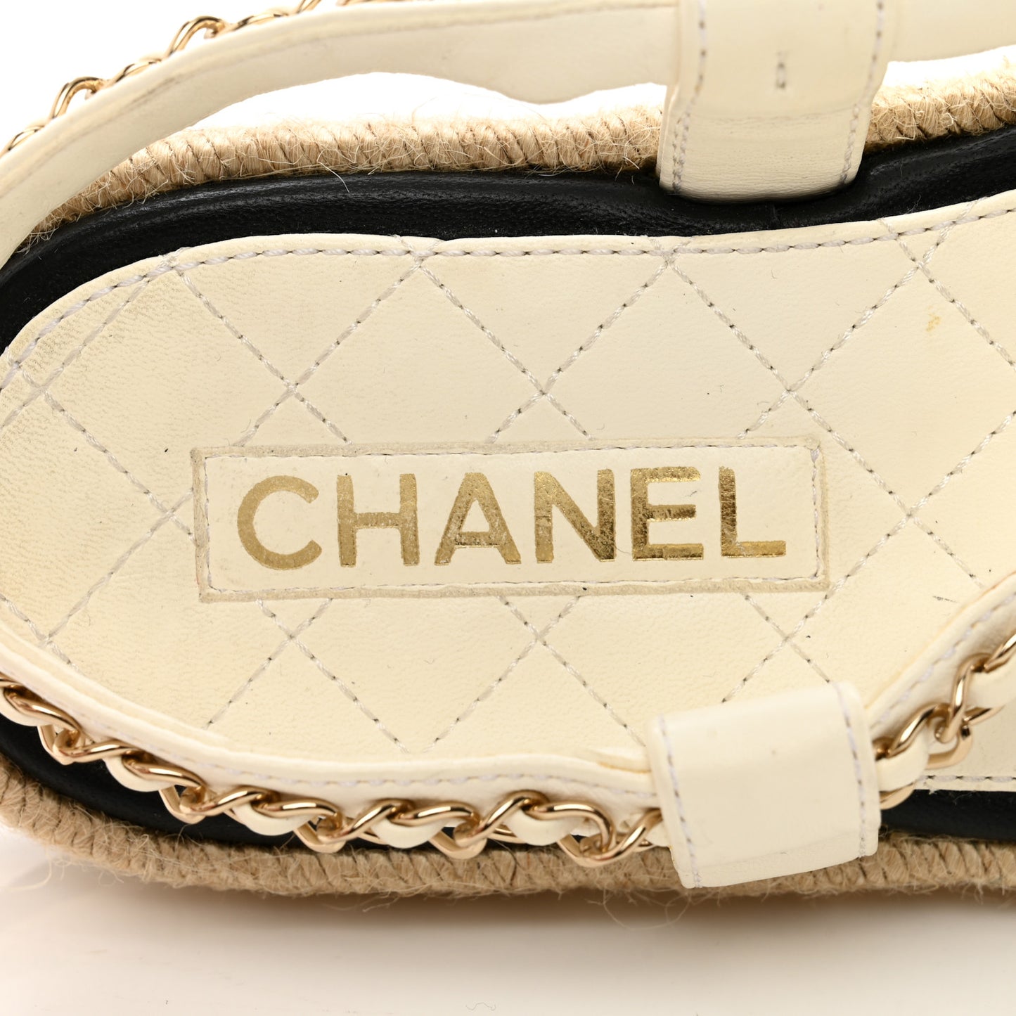 Lambskin Chain CC Thong Espadrille Sandals 36 White