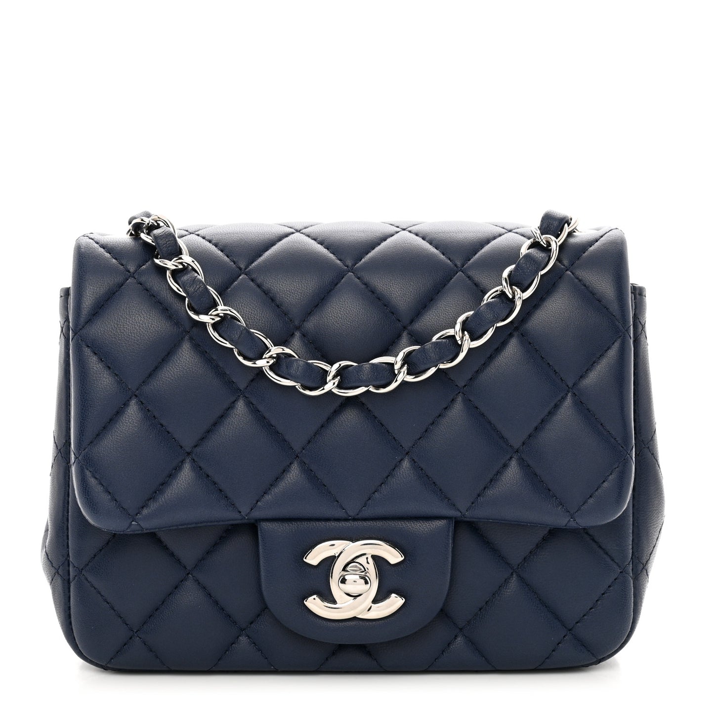 Lambskin Quilted Mini Square Flap Navy