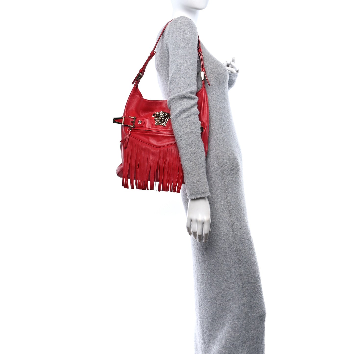 Calfskin Palazzo Fringe Shoulder Bag Red