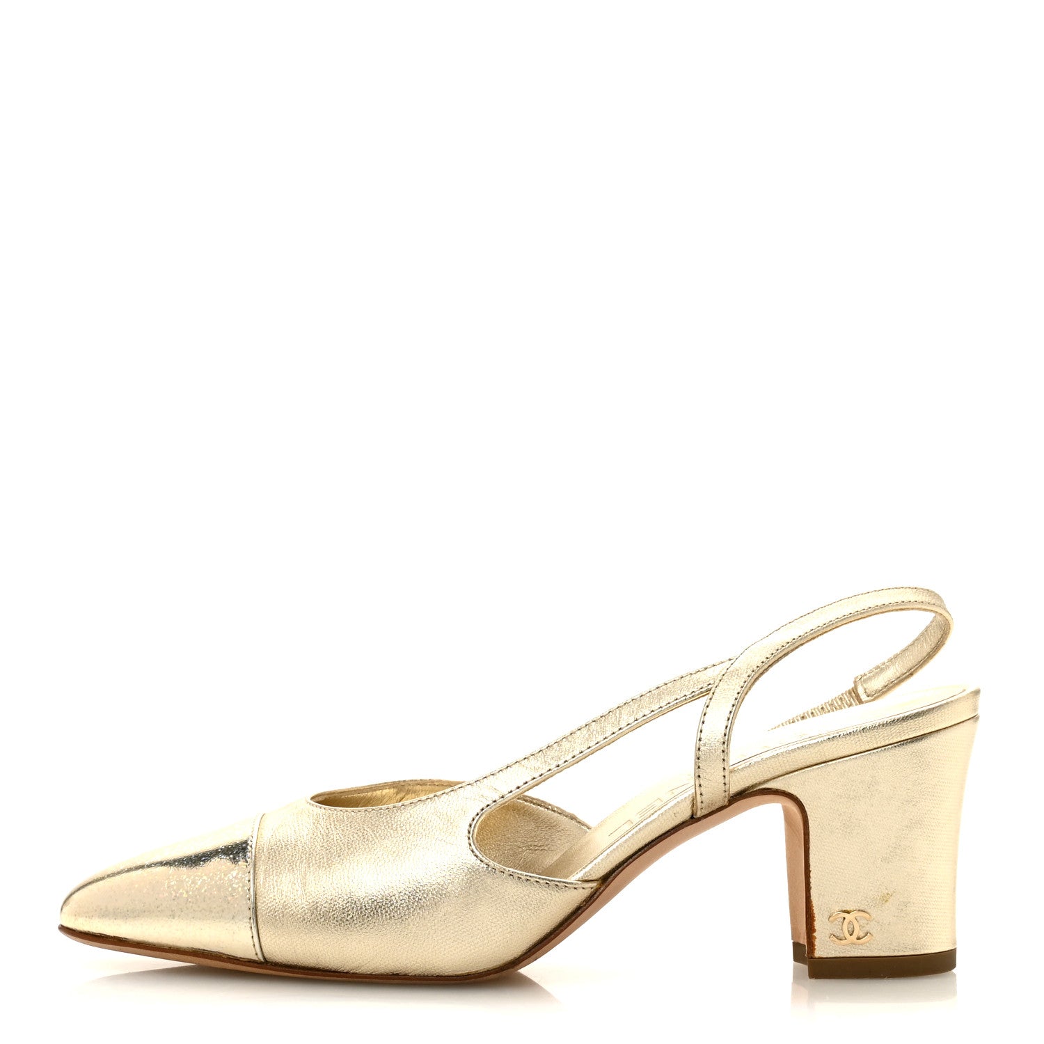 CHANEL ゴールド フラットシューズ 36 Chanel Metallic Calfskin Grosgrain Cap Toe CC Slingback Sandals 36
