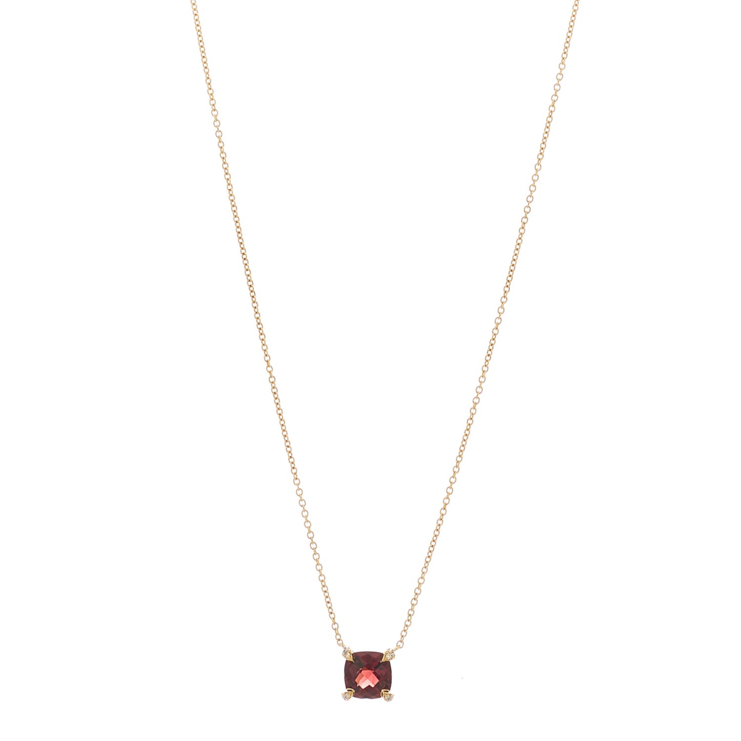 18K Yellow Gold Diamond Garnet 7mm Petite Chatelaine Pendant Necklace