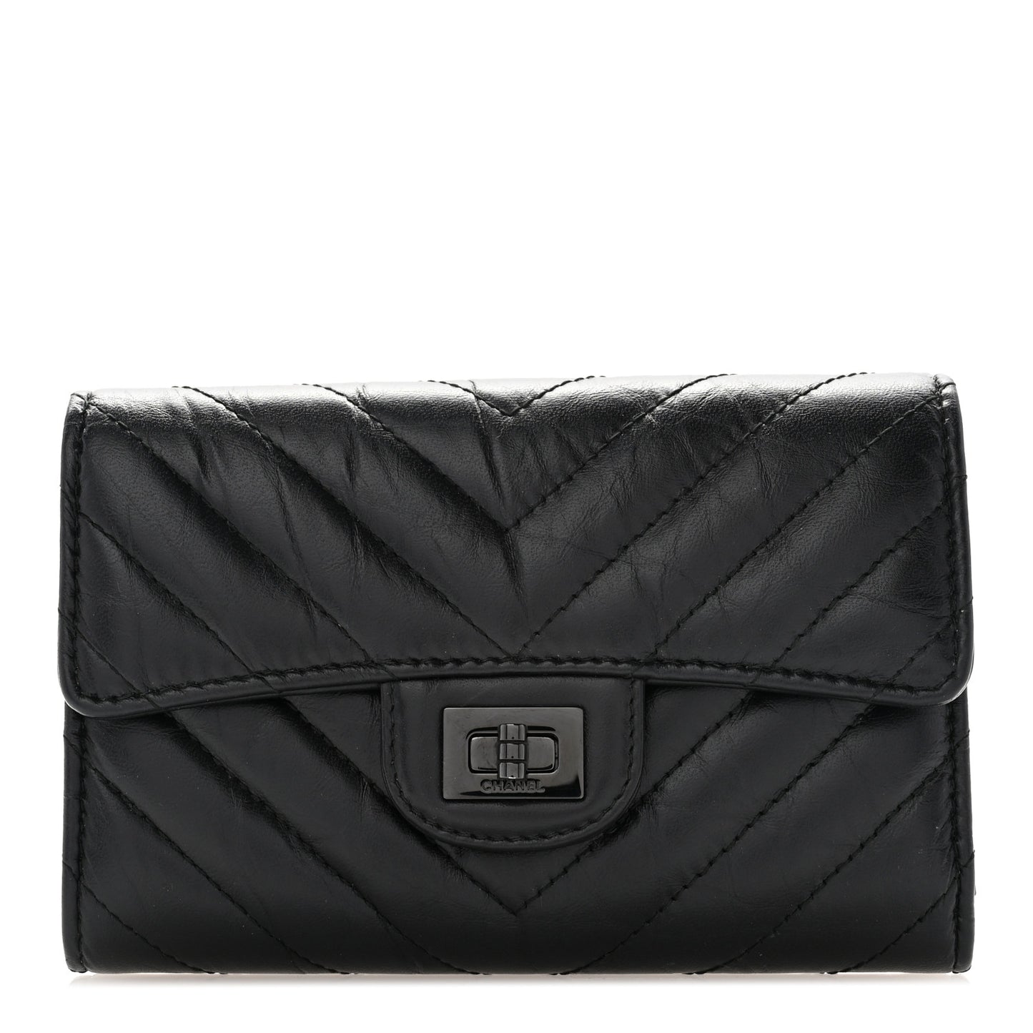Aged Calfskin Chevron Quilted Reissue Medium Flap Wallet So Black