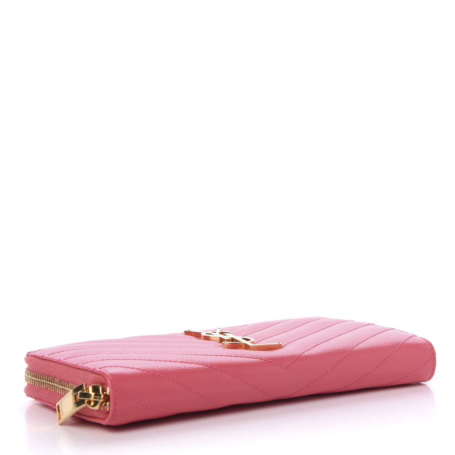 Saint Laurent Grain De Poudre Matelasse Chevron Monogram Zip Around Wallet Bubblegum 4 of 8