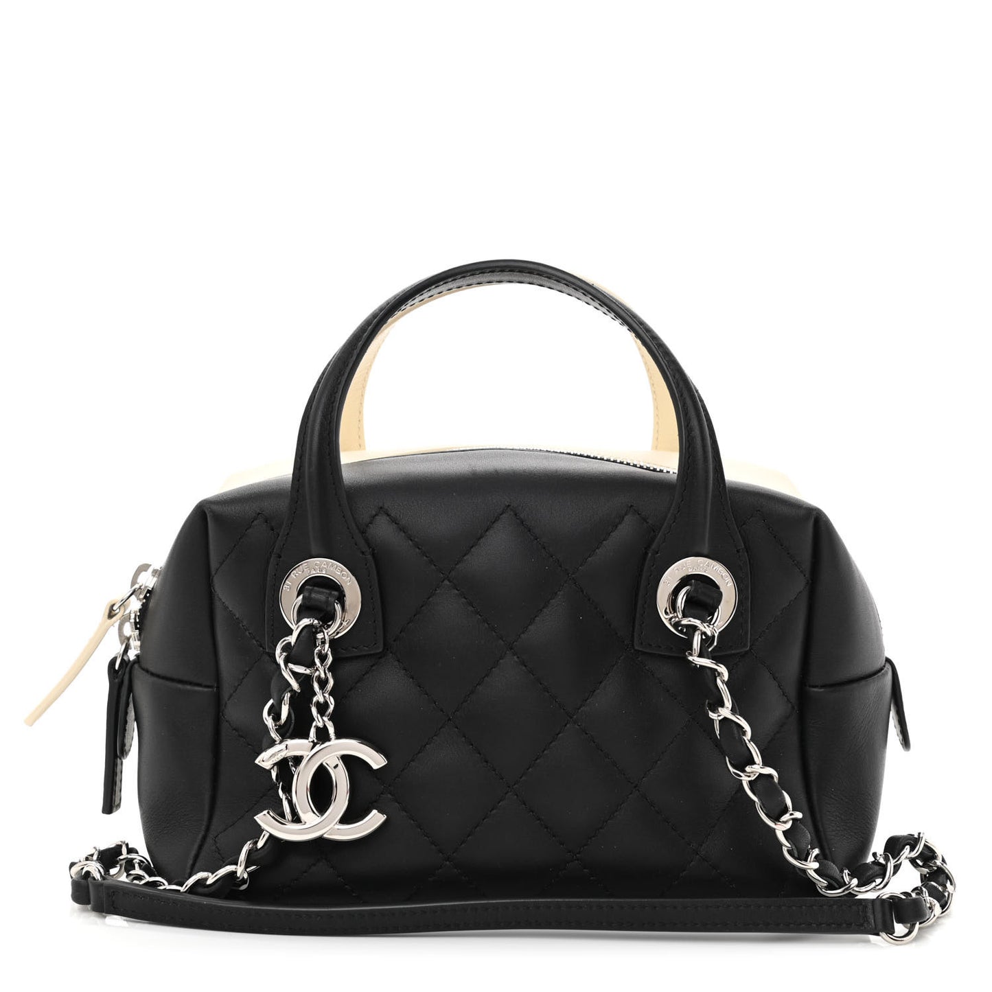Calfskin Quilted Feather Weight Bowling Bag Black Ivory