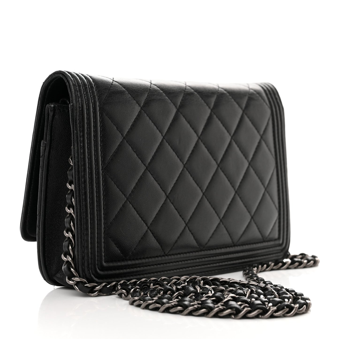 Lambskin Quilted Boy Wallet On Chain WOC Black