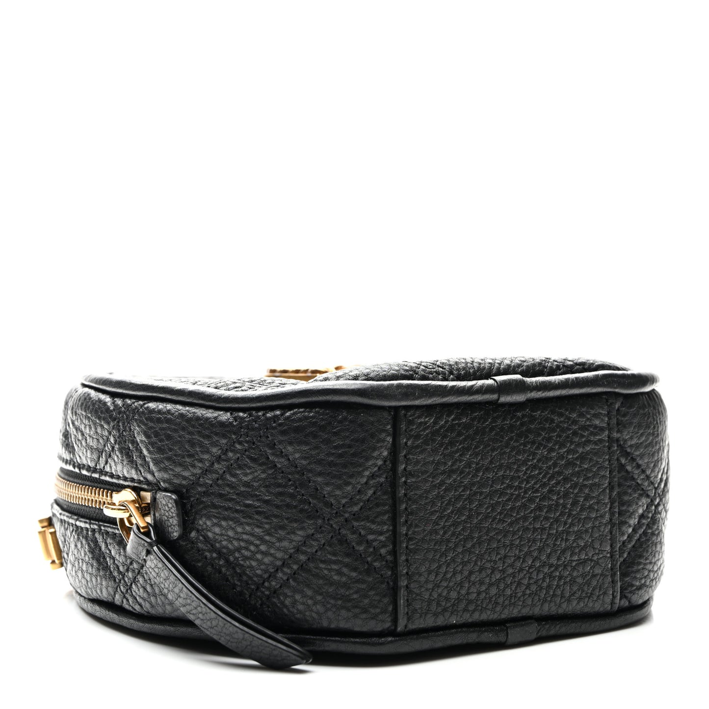 Grained Calfskin Quilted The Status Round Crossbody Black