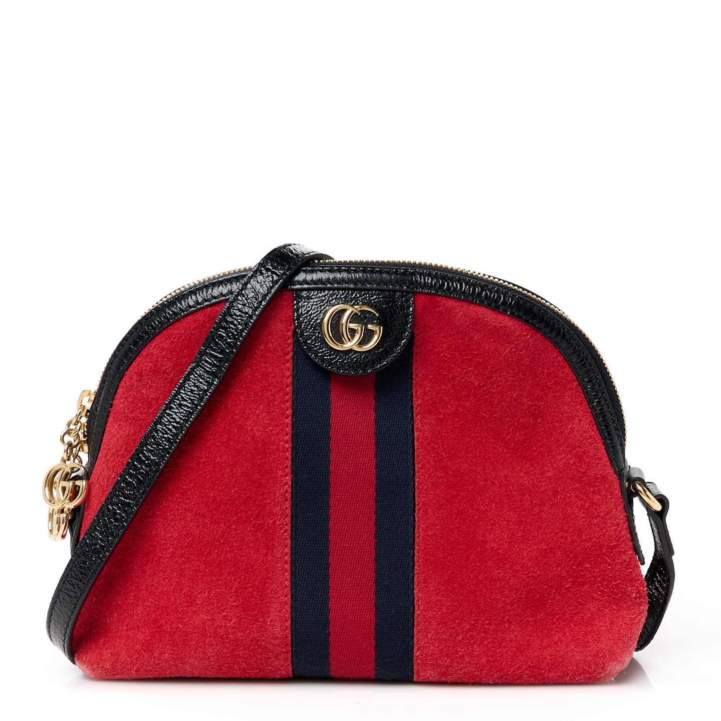 Suede Patent Web GG Small Ophidia Dome Shoulder Bag Hibiscus Red