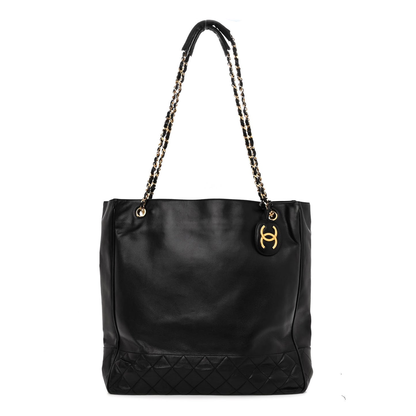 Lambskin Quilted CC Shopping Tote Black