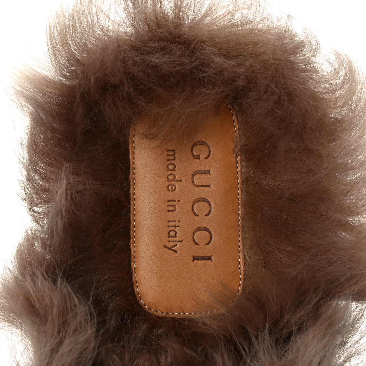 Goatskin Fur Web GG Mens Princetown Slippers 12 Cocoa