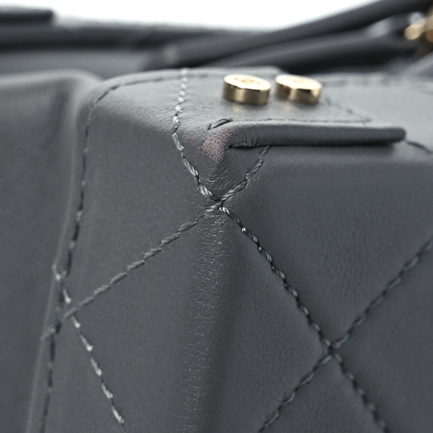 Calfskin Quilted Studded Square Vanity Case Grey