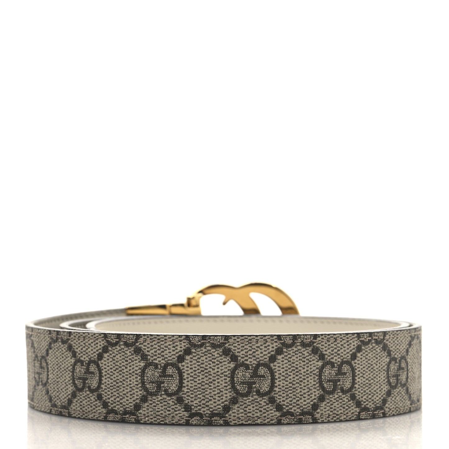 GG Supreme Monogram Plutone Calfskin Double G Reversible 30mm Belt 85 34 Beige Ebony Mystic White