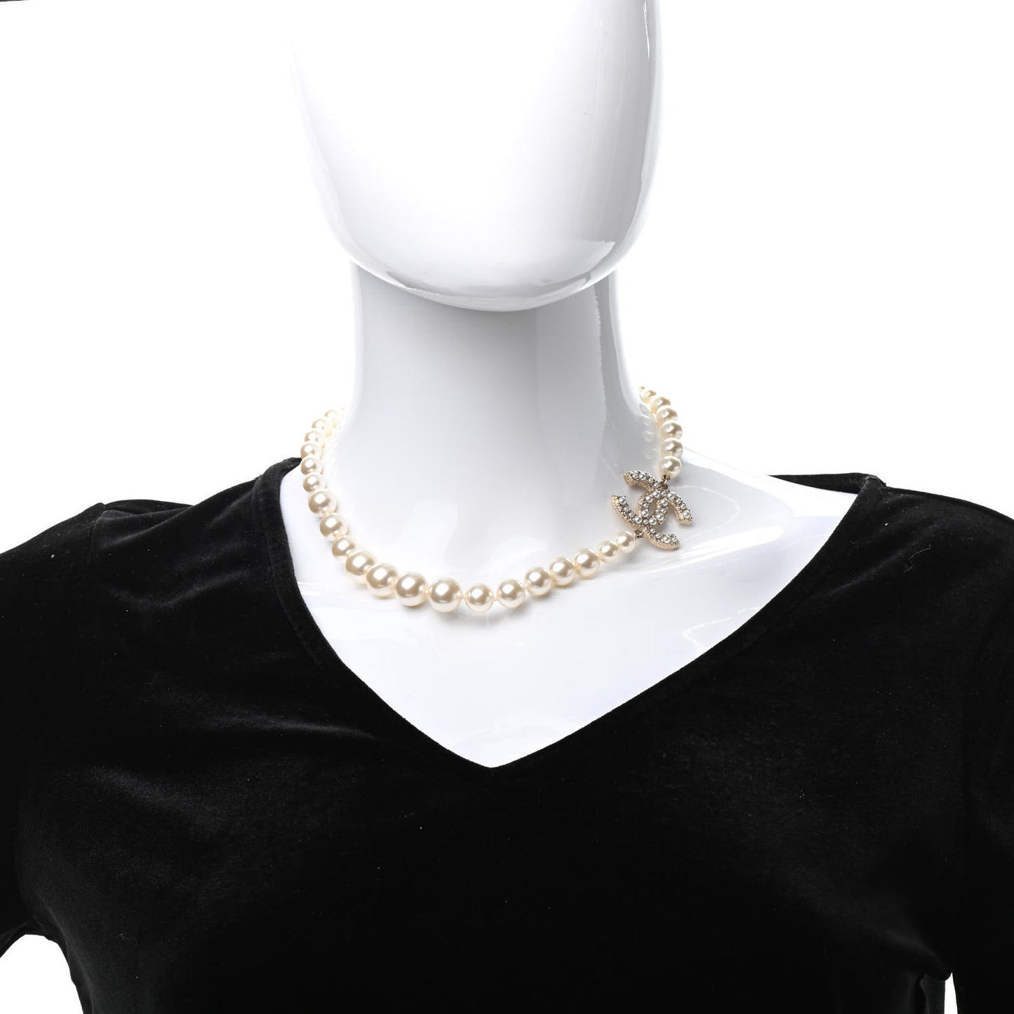 Graduated Pearl CC Short Necklace Gold