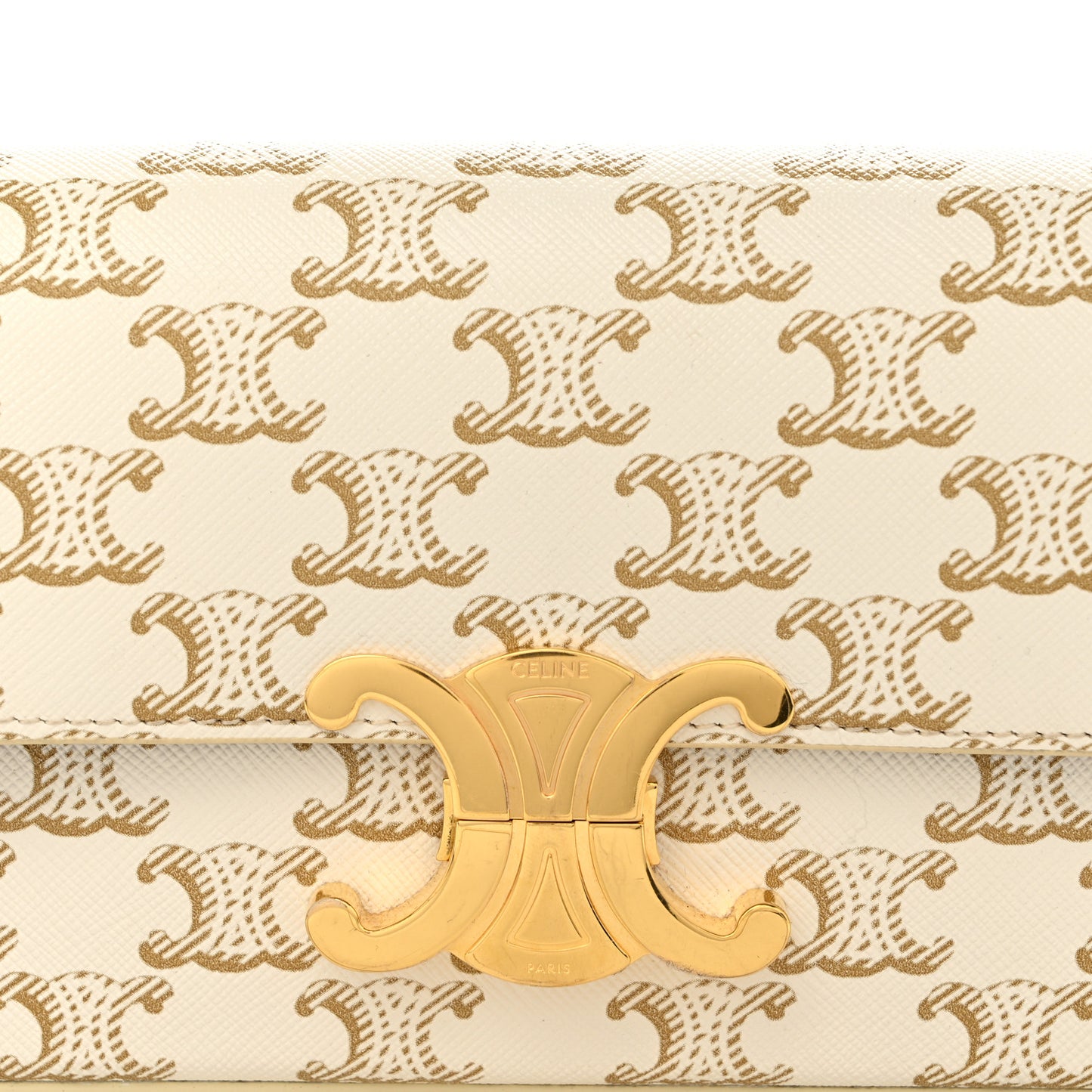 Canvas Calfskin Triomphe Shoulder Bag White