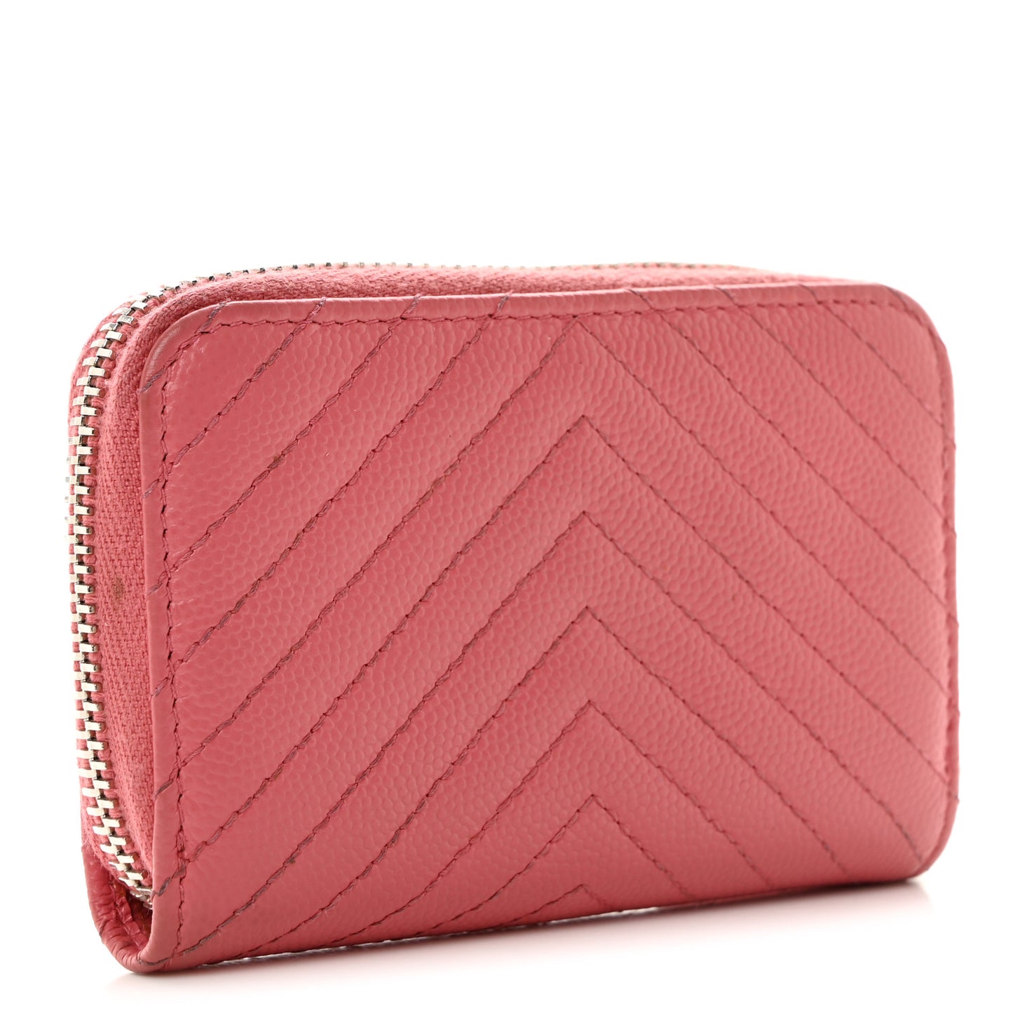 Caviar Chevron Quilted Zip Coin Purse Pink